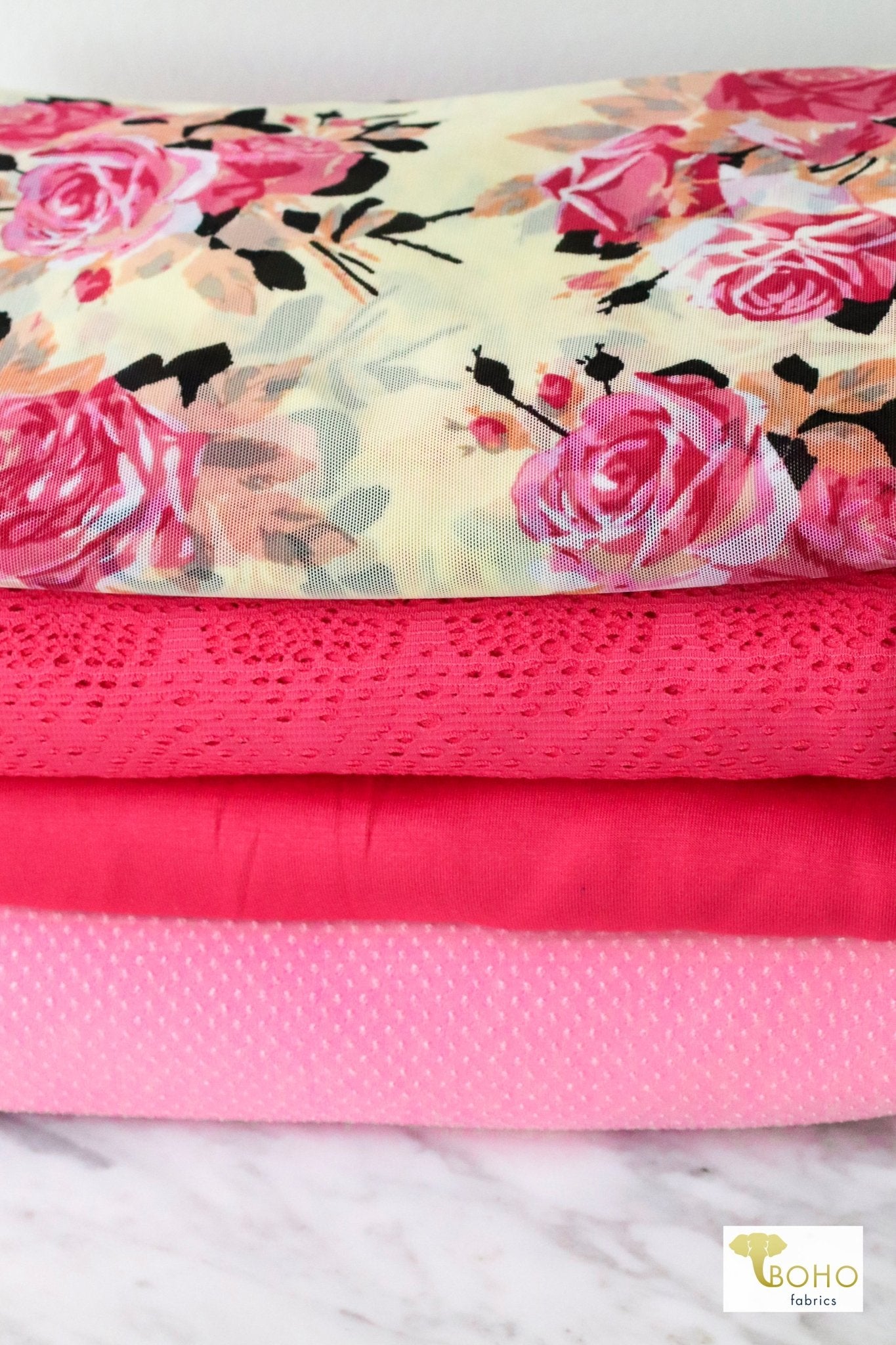 07/08/2024 Fabric Happy Hour! Rose Coral, Knit Bundle. Ready to Ship! - Boho Fabrics - Fabric Bundles