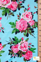 2 Yard & 3 Yard Precuts! Rose Cutouts on Aqua, Athletic Knit - Boho Fabrics - Athletic Knit Fabric