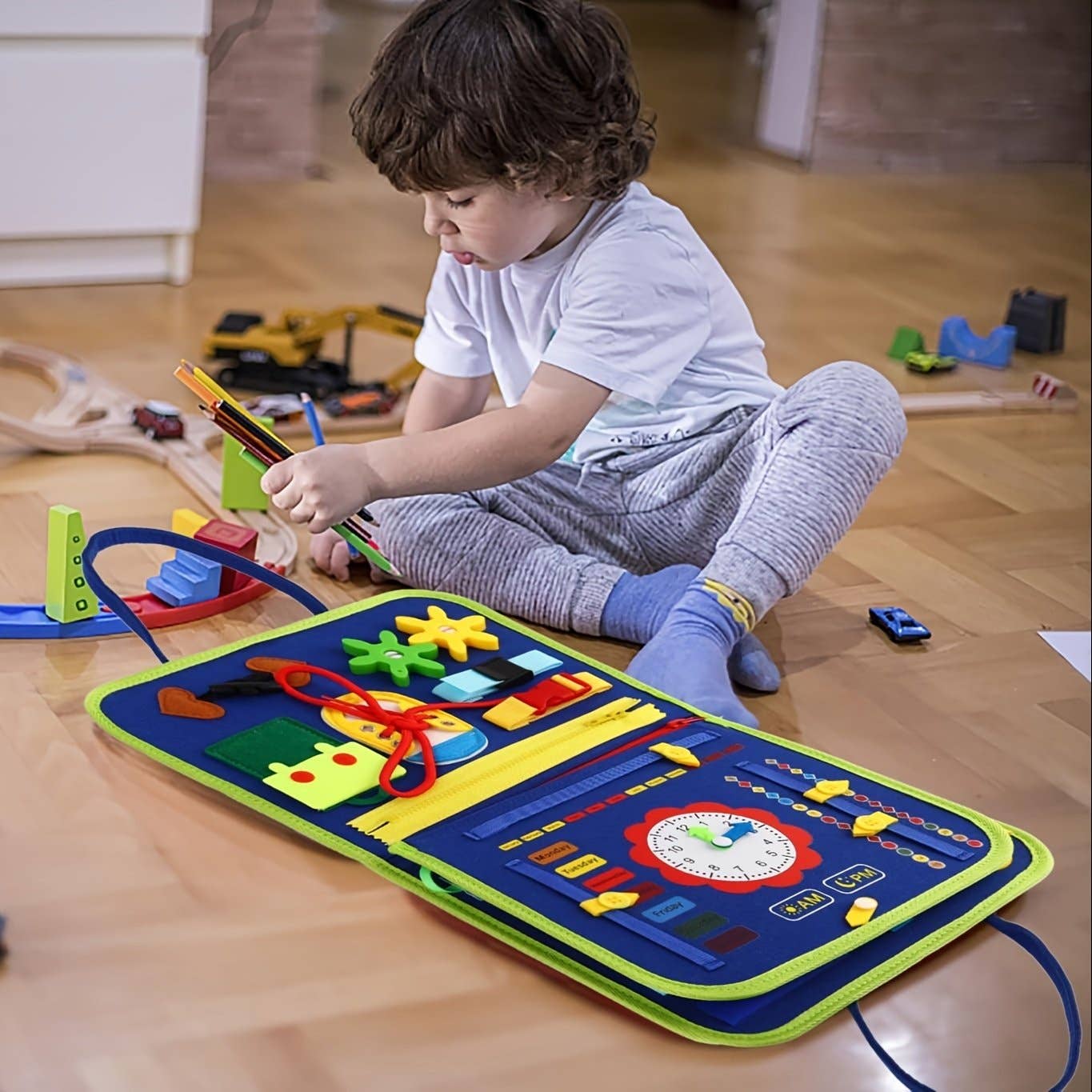 25 - IN - 1 Busy Board: Montessori Toy For 1 - 4 Year Old Toddlers - Boho Fabrics - Toys