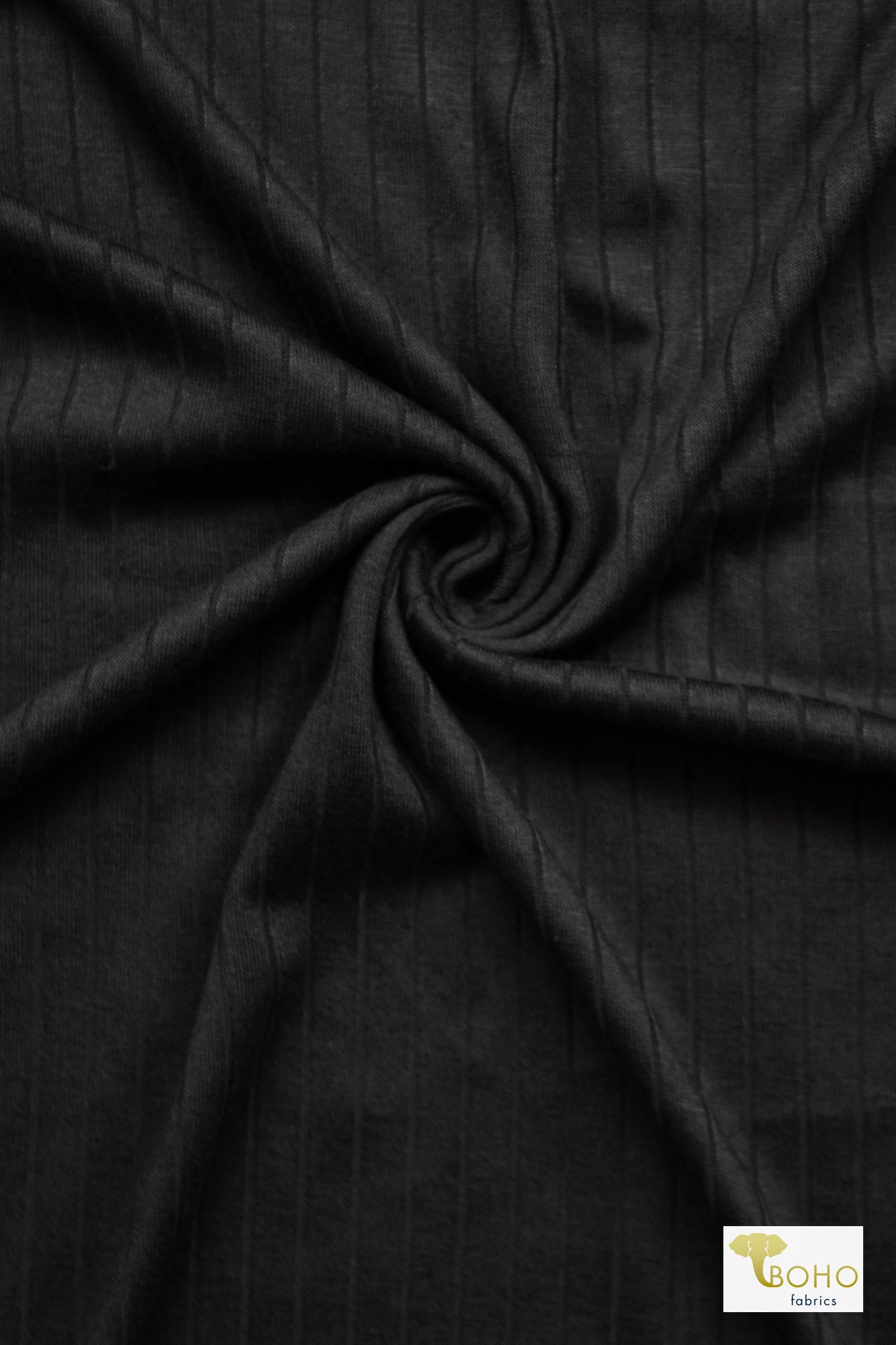 Basic Black Rib, 10x2 Knit Fabric - Boho Fabrics - Rib Solid, Knit Fabric