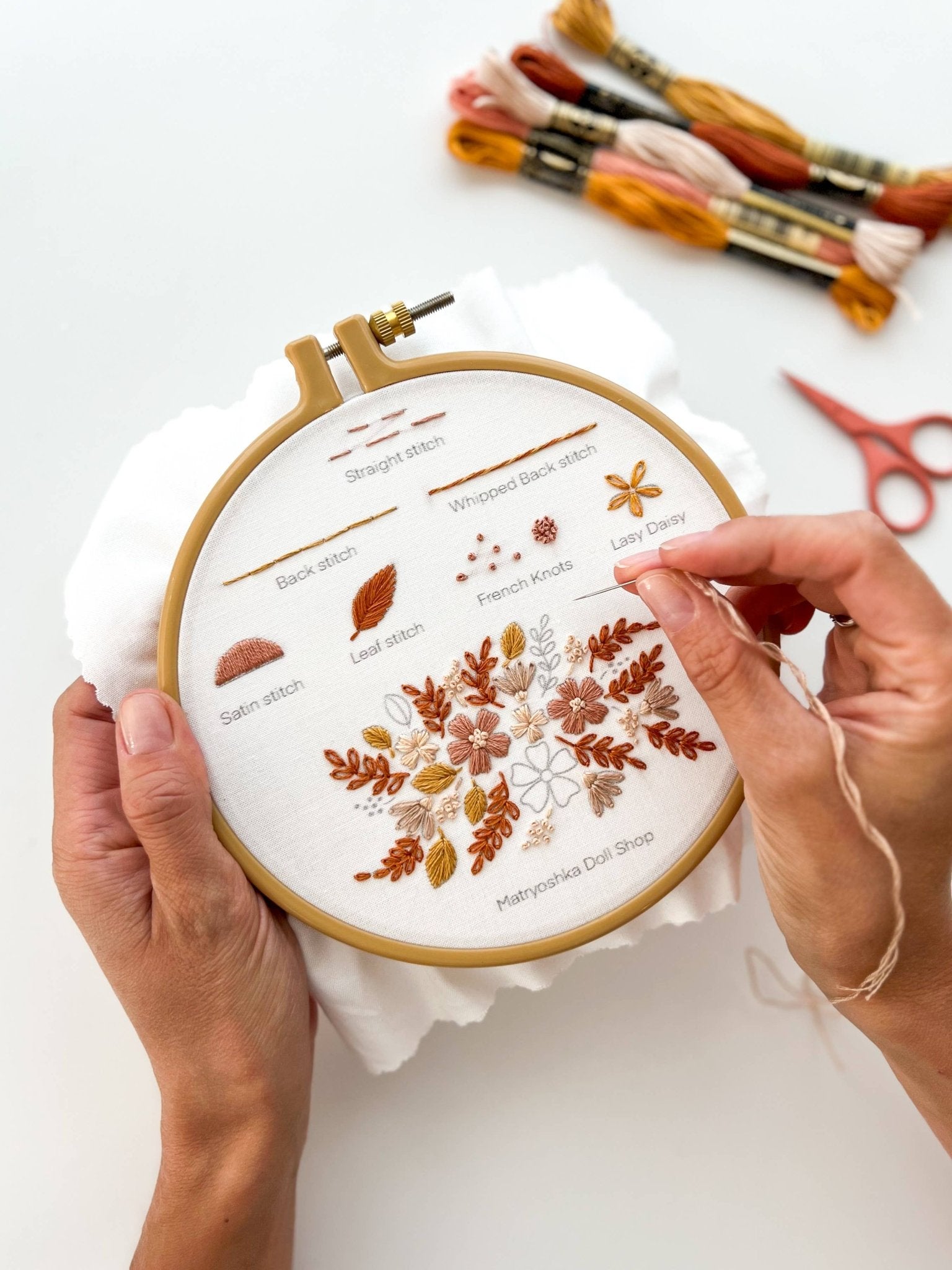 Beginner Embroidery Kit - Stitch Sampler for beginners - Boho Fabrics - 