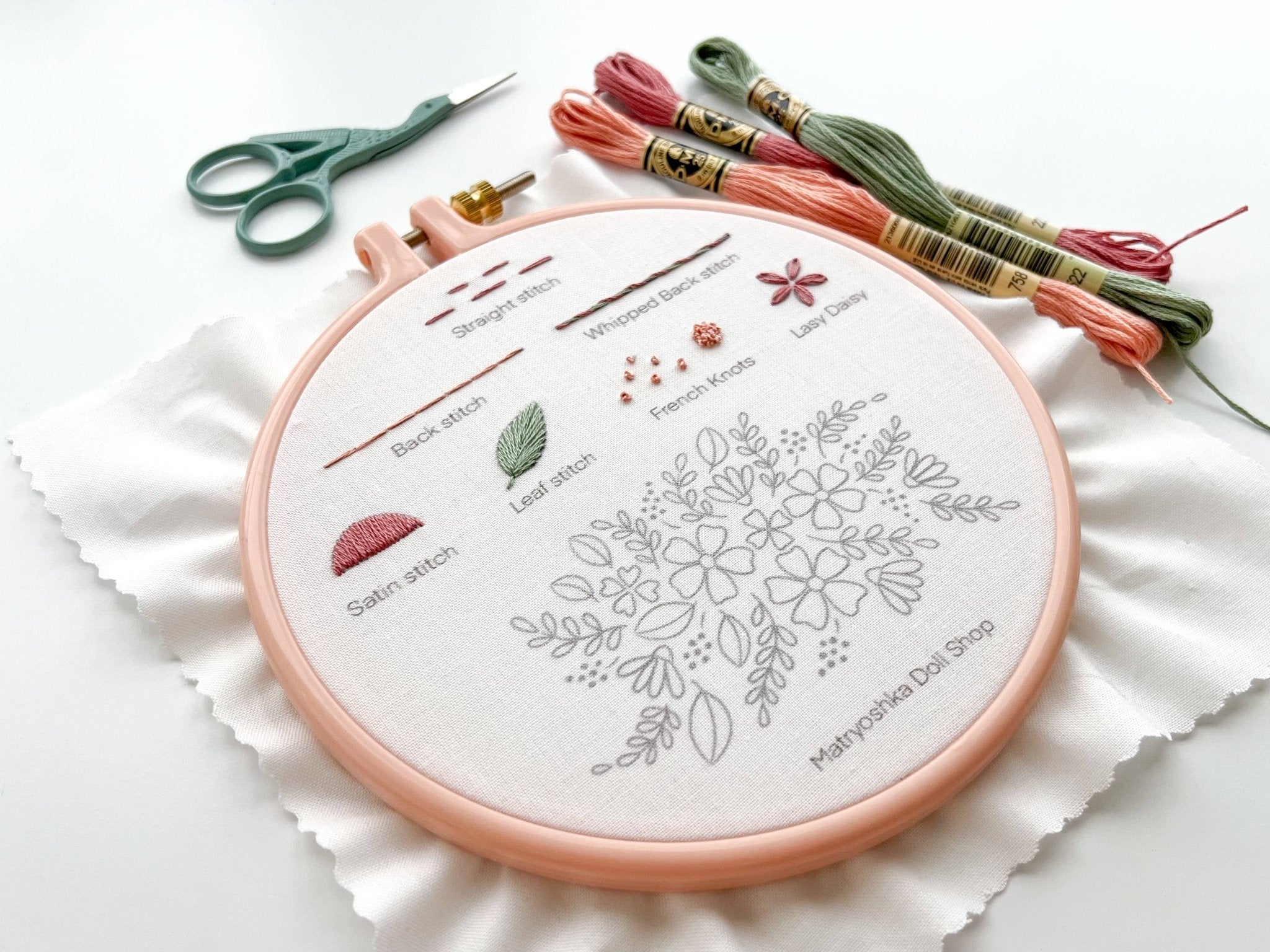 Beginner Embroidery Kit - Stitch Sampler for beginners - Boho Fabrics - 