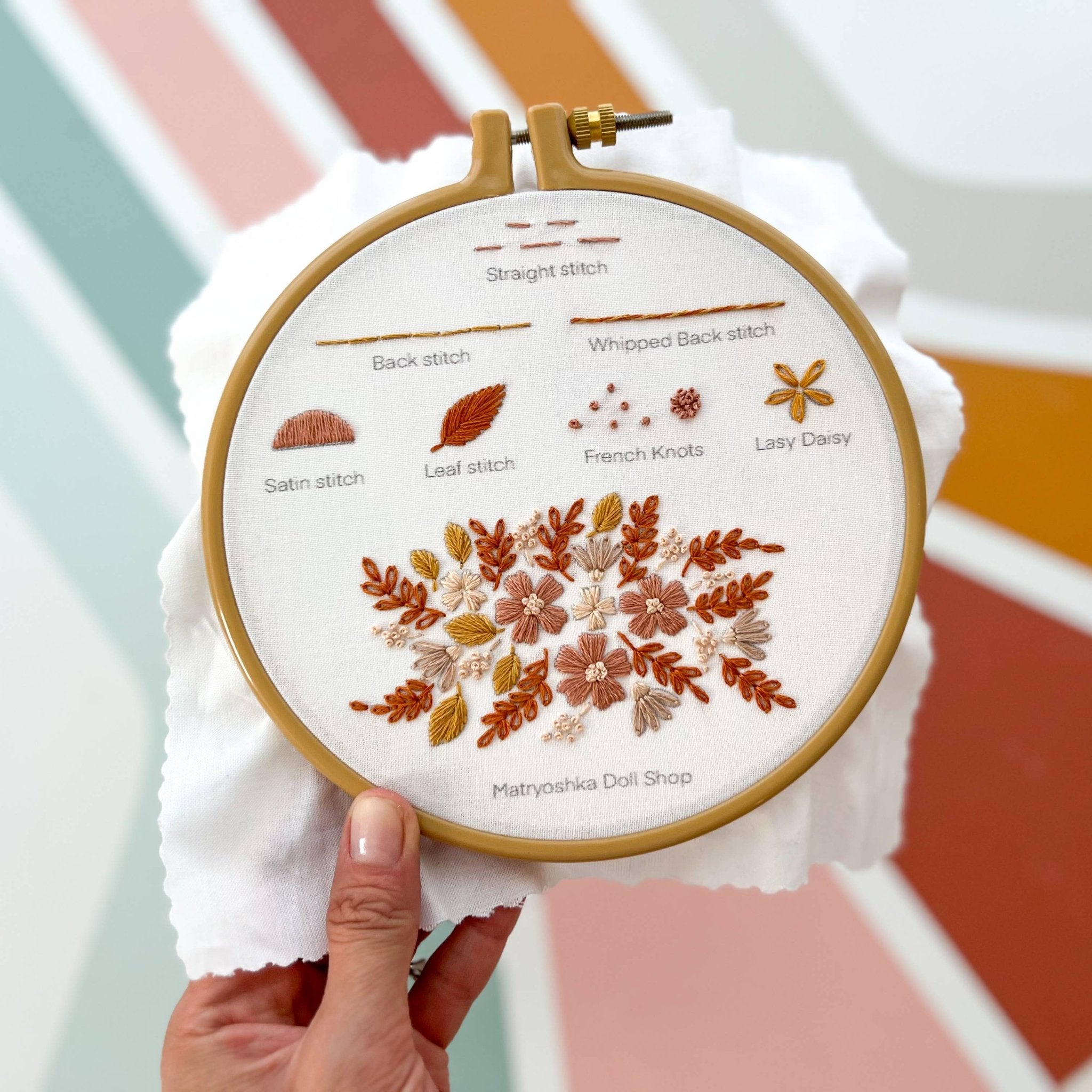 Beginner Embroidery Kit - Stitch Sampler for beginners - Boho Fabrics - 