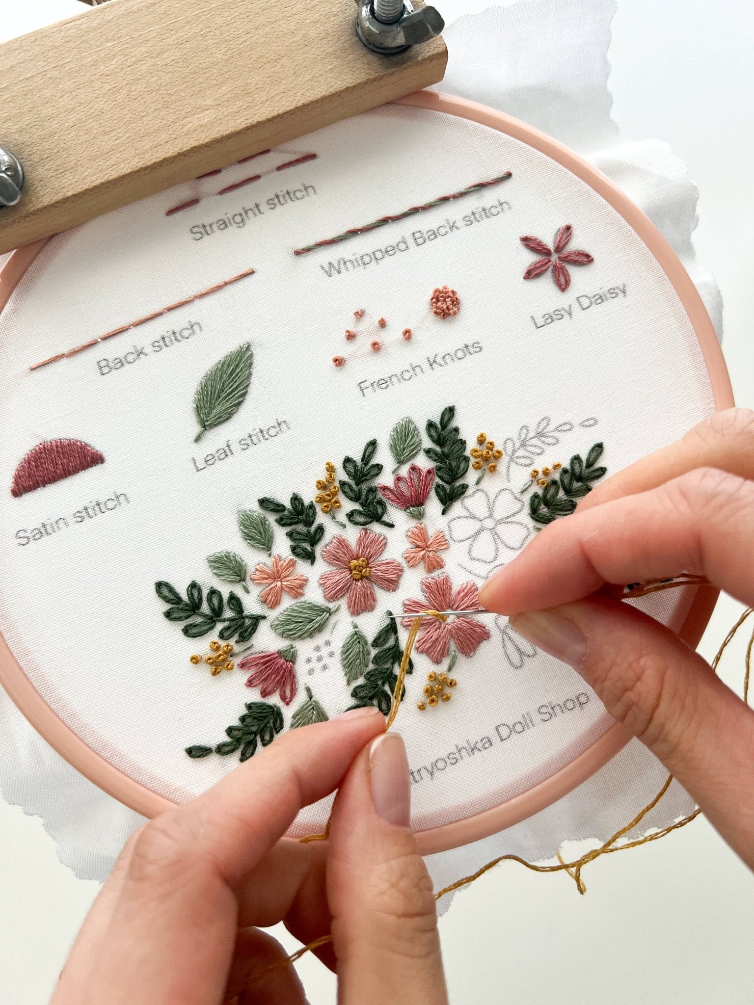 Beginner Embroidery Kit - Stitch Sampler for beginners - Boho Fabrics - 