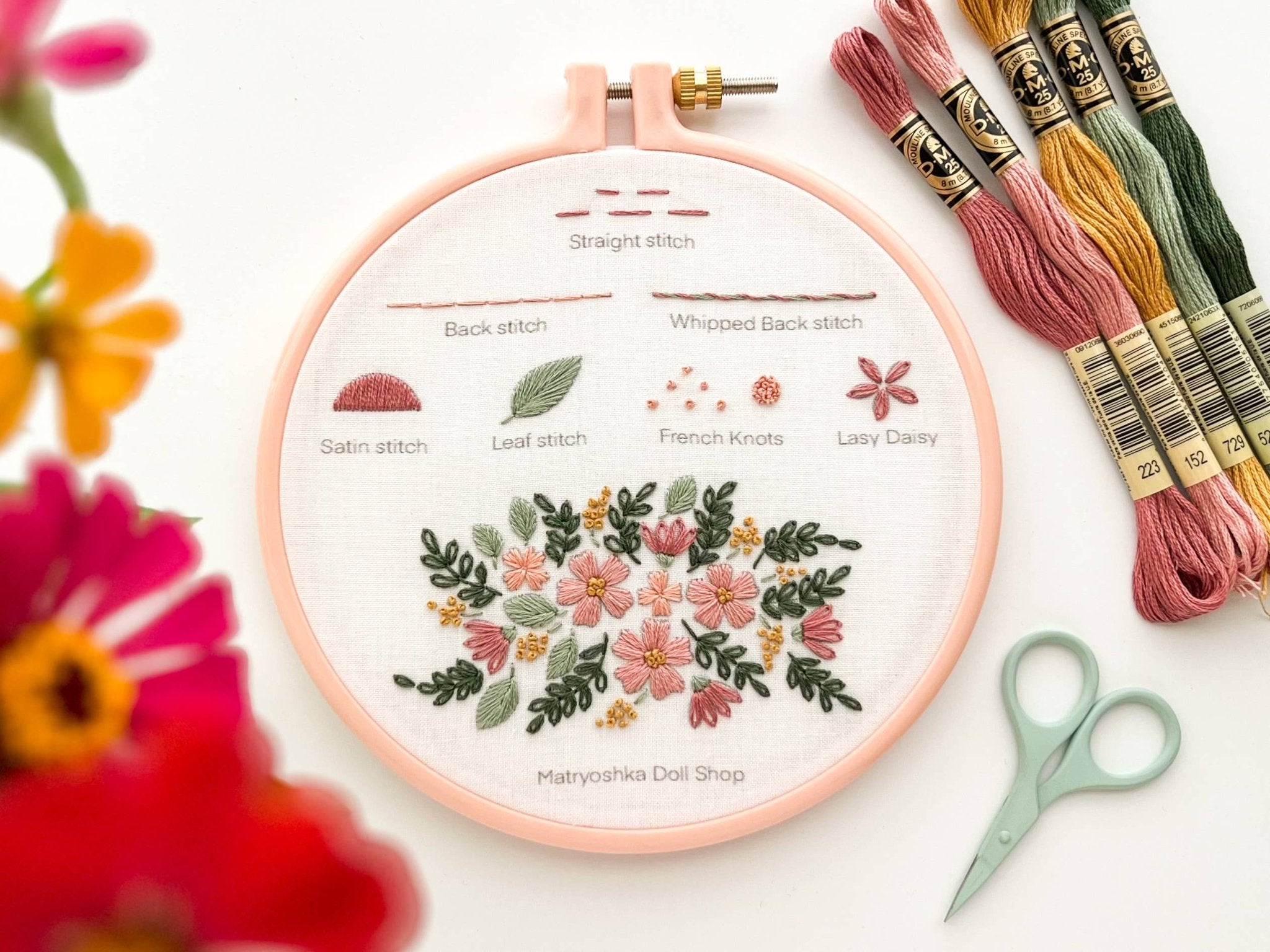 Beginner Embroidery Kit - Stitch Sampler for beginners - Boho Fabrics - 