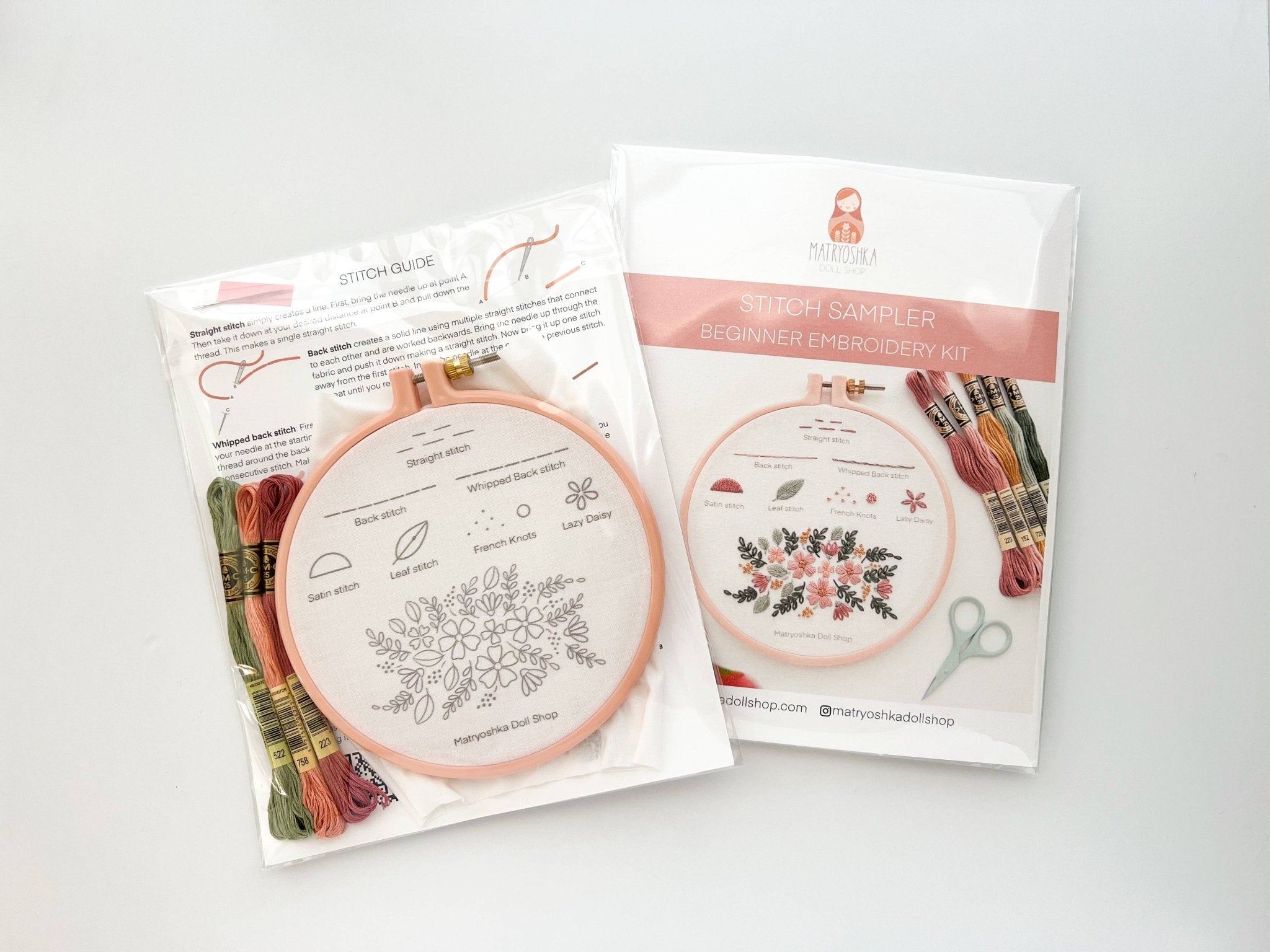 Beginner Embroidery Kit - Stitch Sampler for beginners - Boho Fabrics - 