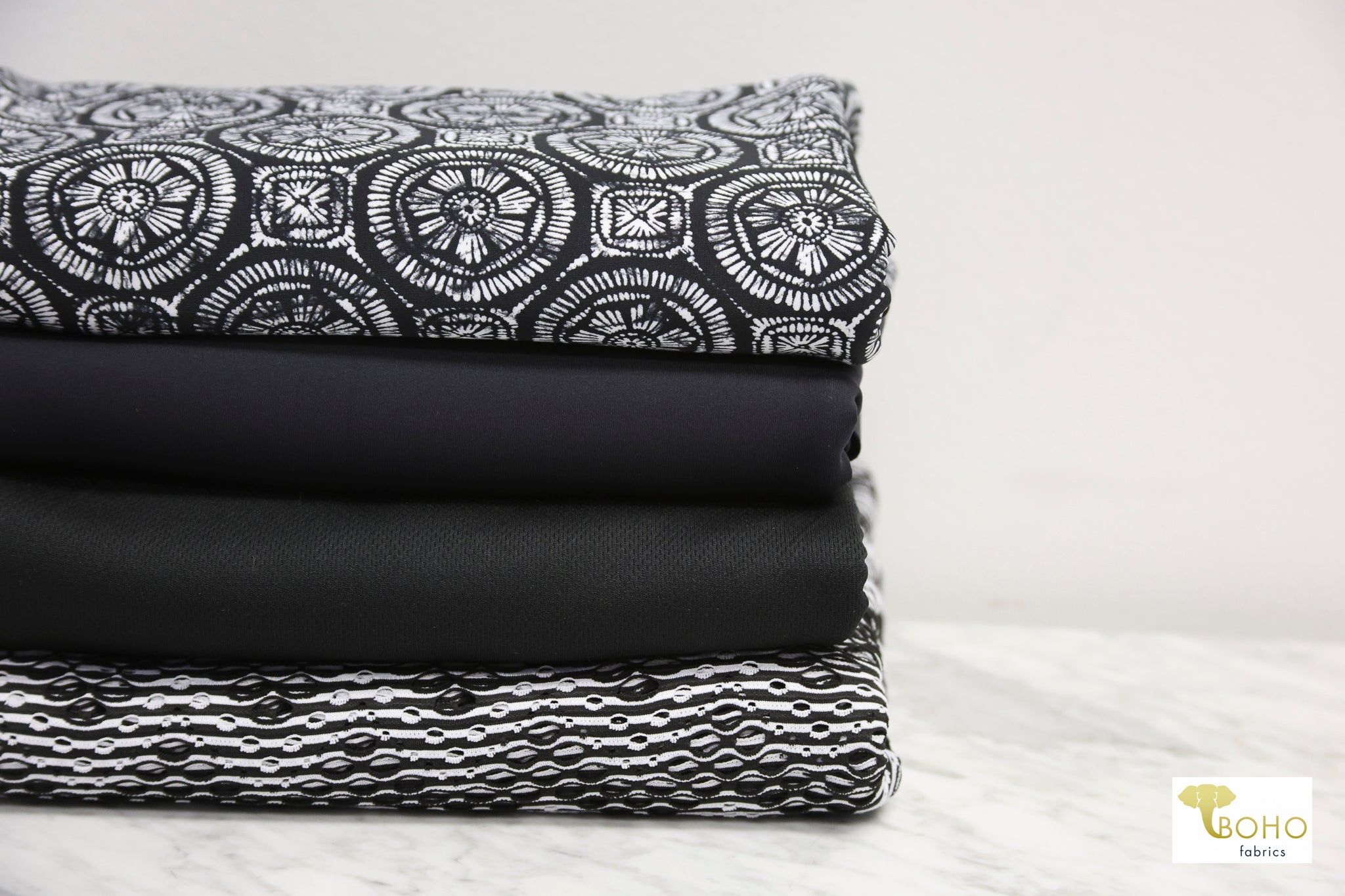 Black Medallions, Athletic Knit Bundle : CM - ATHL - 01 - Boho Fabrics - Fabric Bundles