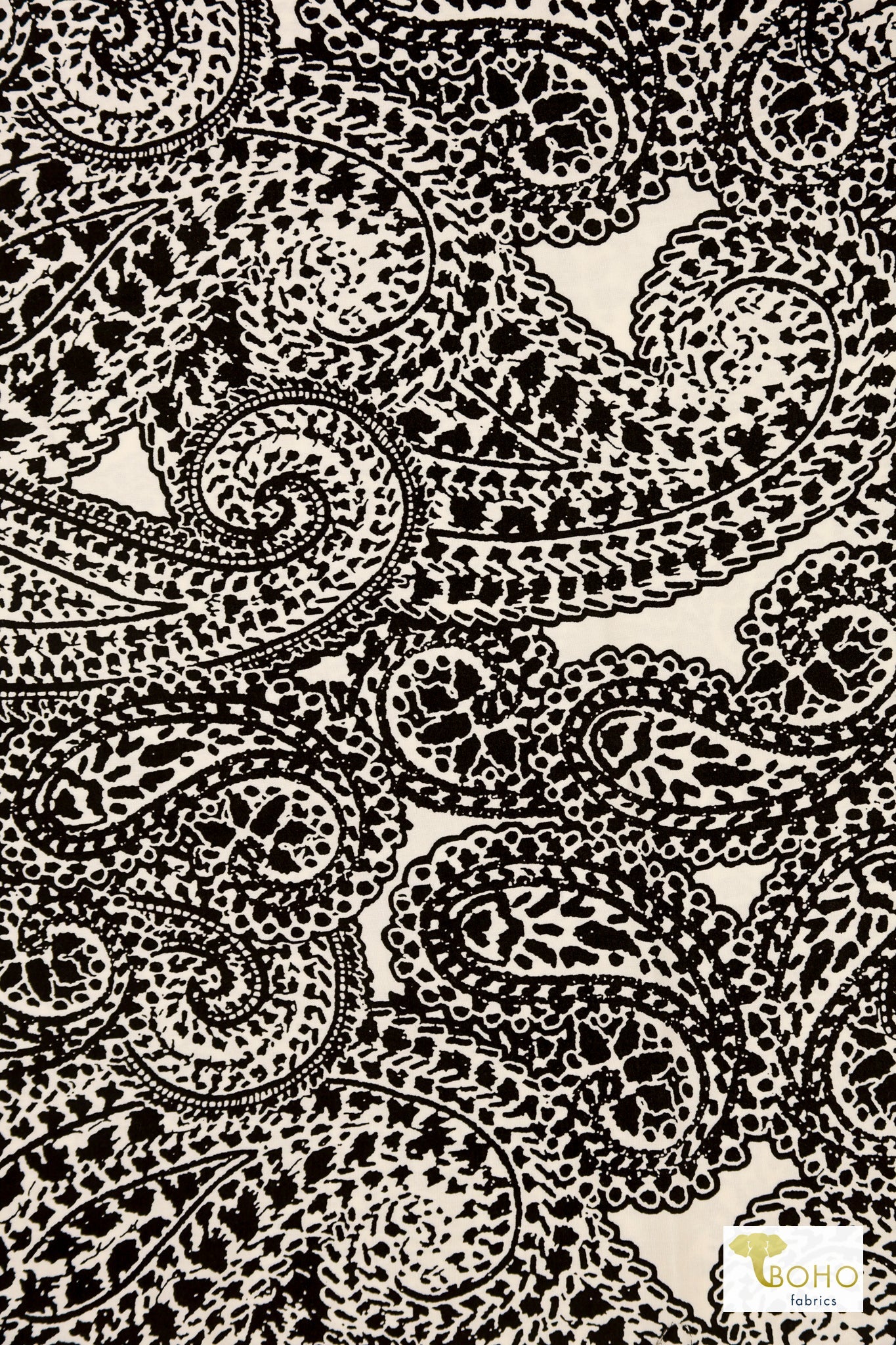 Black/White Paisleys, Rayon Challis Woven Fabric - Boho Fabrics - Challis, Woven