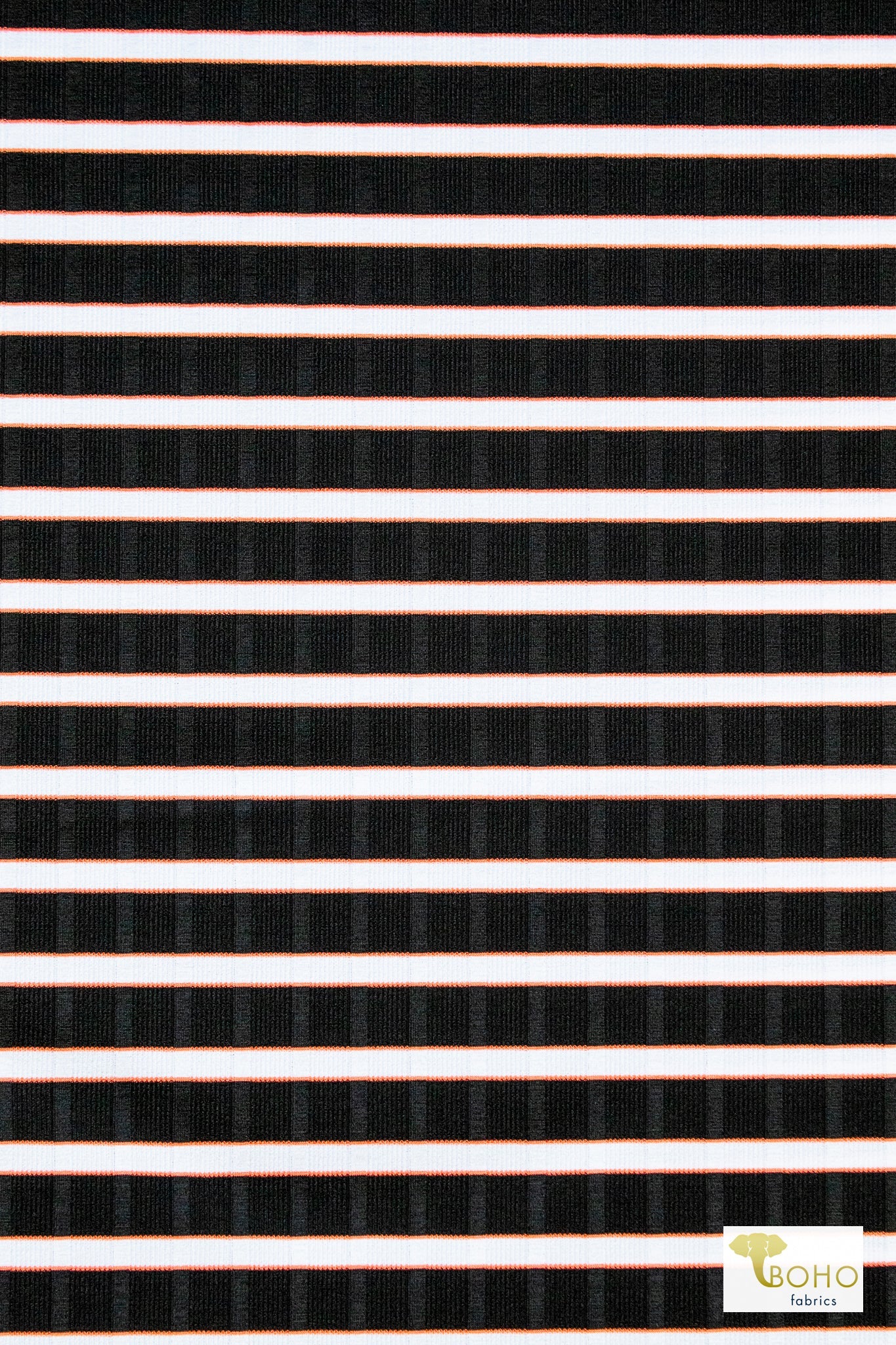 Black/White/Orange Stripes - Boho Fabrics - Rib Print, Knit Fabric