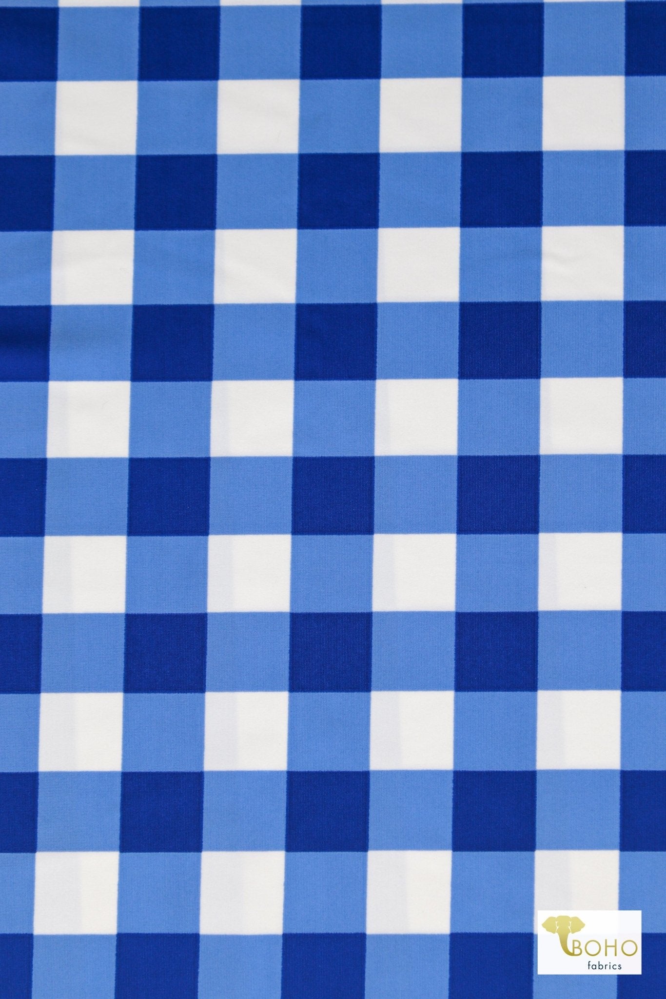 Blue Gingham, Swim Knit Fabric - Boho Fabrics - Swim Knit, Printed Fabric