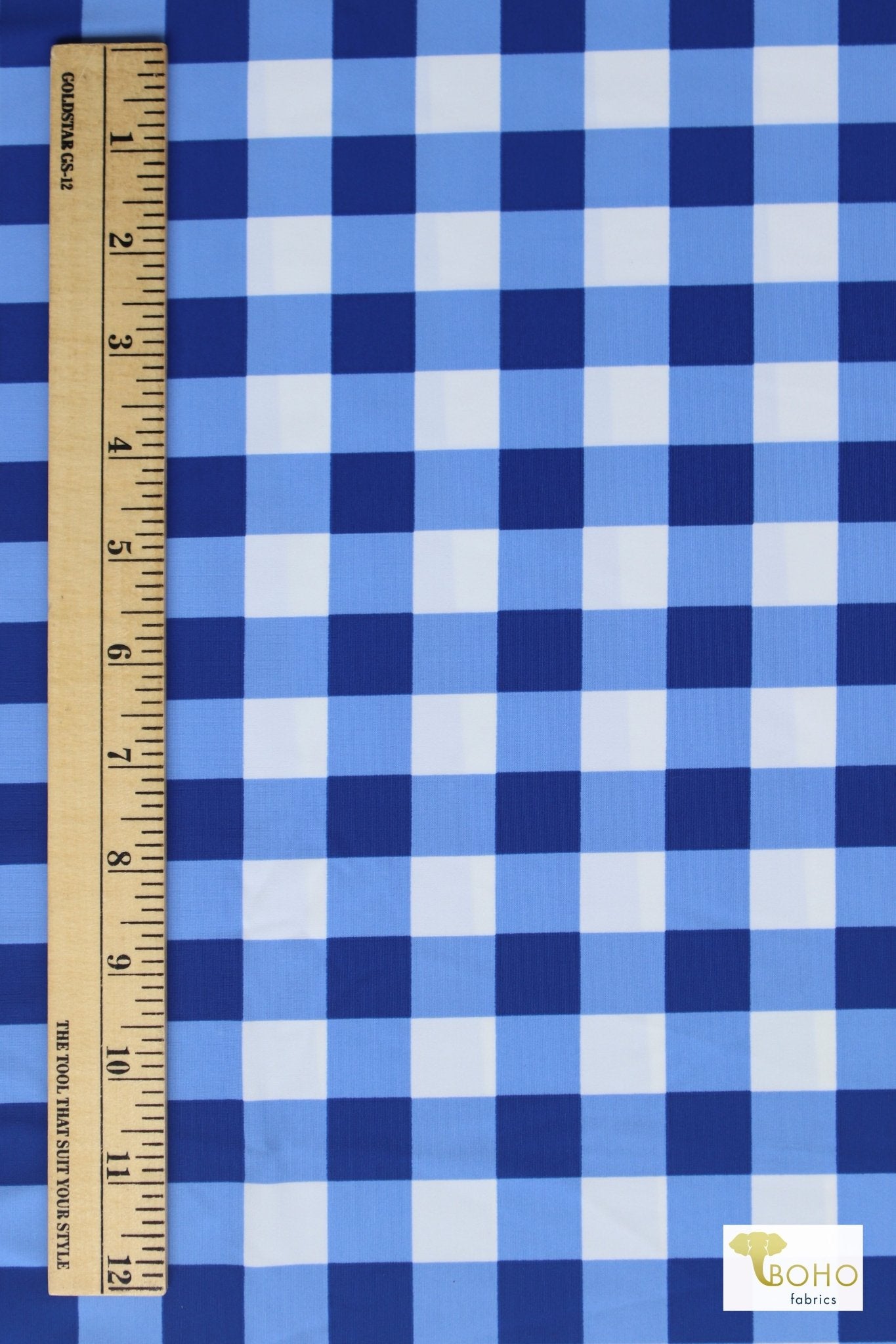 Blue Gingham, Swim Knit Fabric - Boho Fabrics - Swim Knit, Printed Fabric