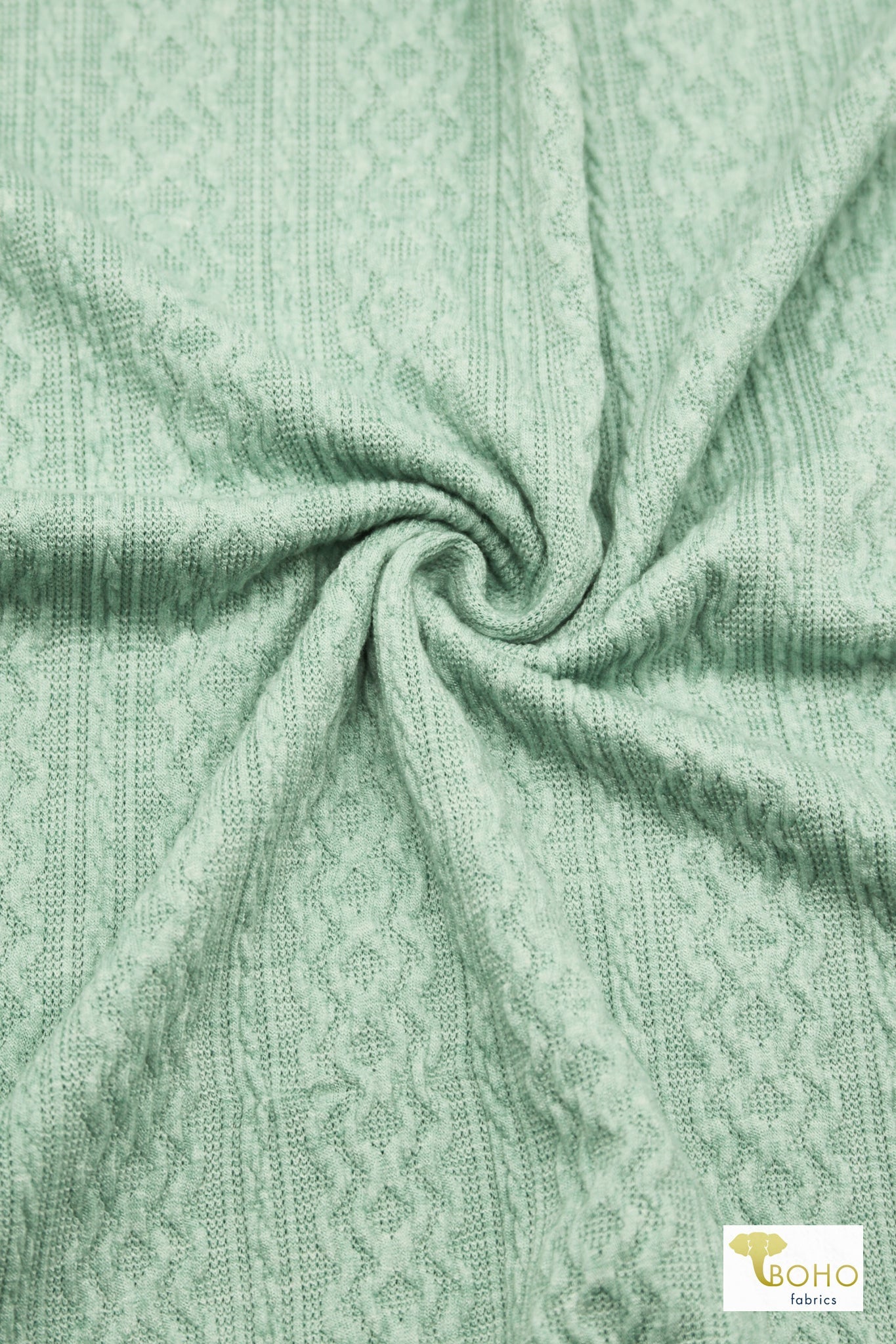 Cable Sweater Knit Fabric in Mint - Boho Fabrics - Sweater Solids, Knit Fabric