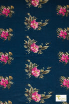 Camellia Florals, Blue Brushed Sweater Knit Fabric - Boho Fabrics - Sweater Prints, Knit Fabric