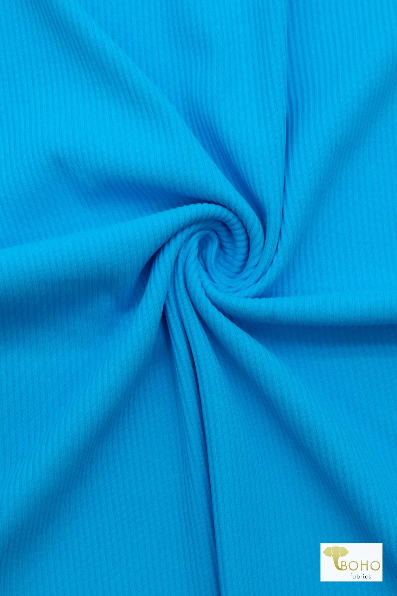 Caribbean Blue, Athletic Rib Knit Fabric - Boho Fabrics - Athletic Knit Fabric