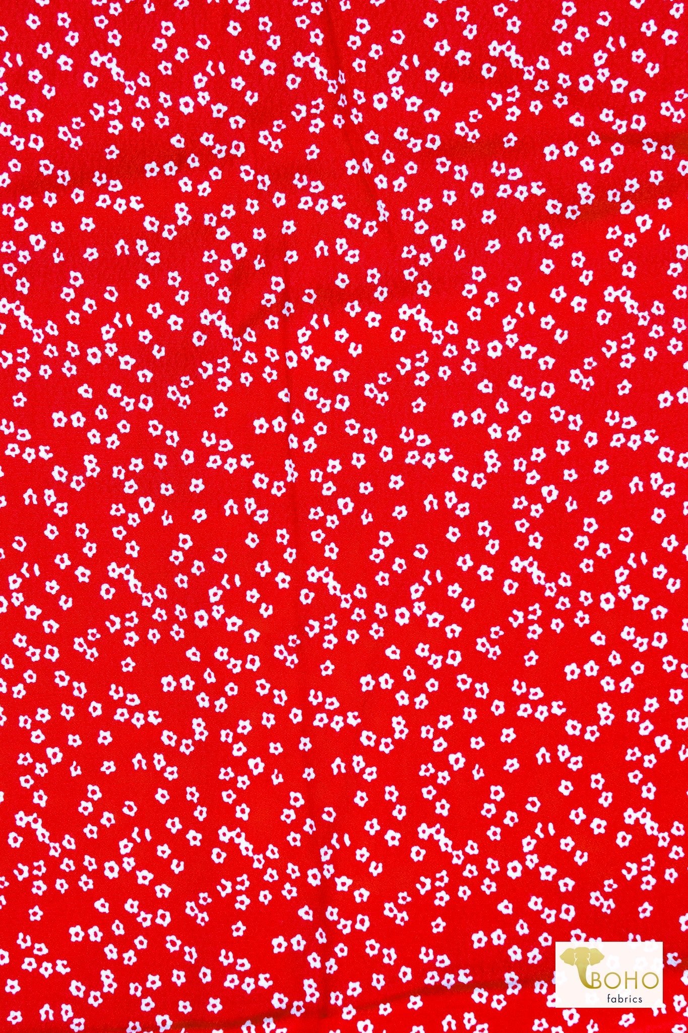 Daisies on Red, Georgette Woven Fabric - Boho Fabrics - Georgette, Woven