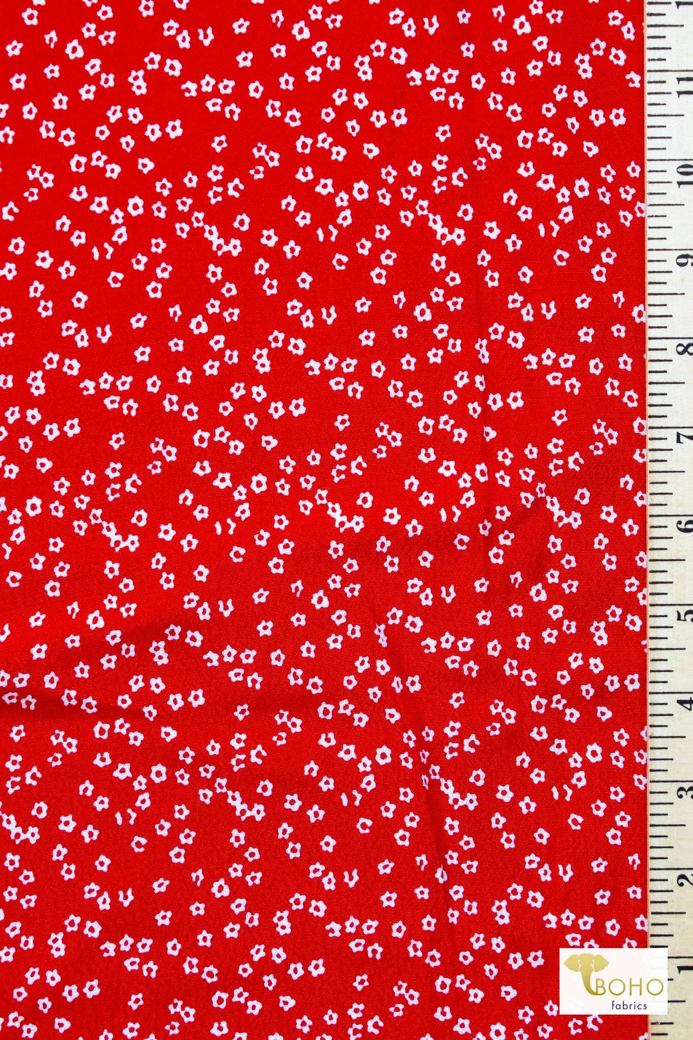 Daisies on Red, Georgette Woven Fabric - Boho Fabrics - Georgette, Woven