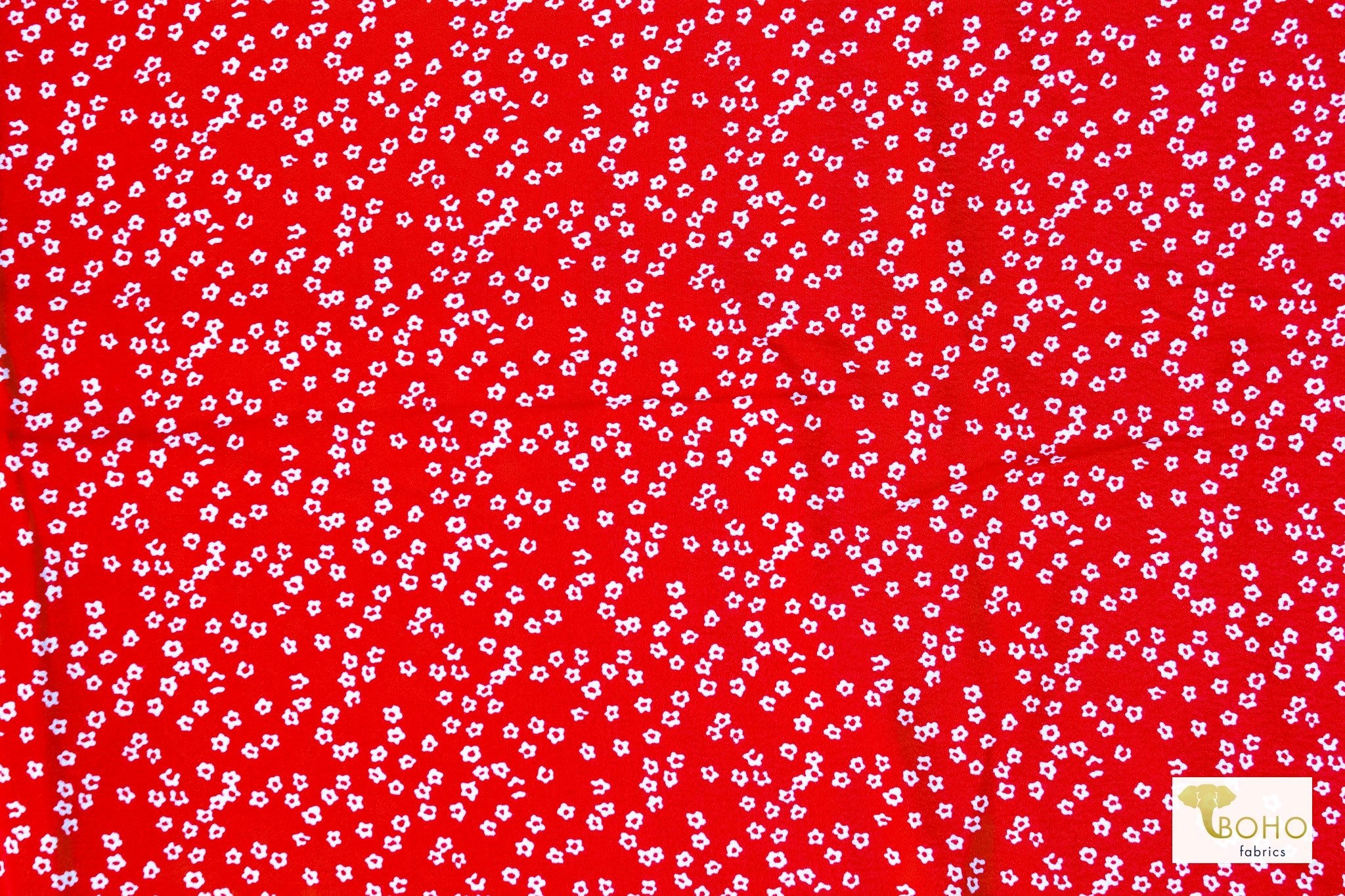 Daisies on Red, Georgette Woven Fabric - Boho Fabrics - Georgette, Woven