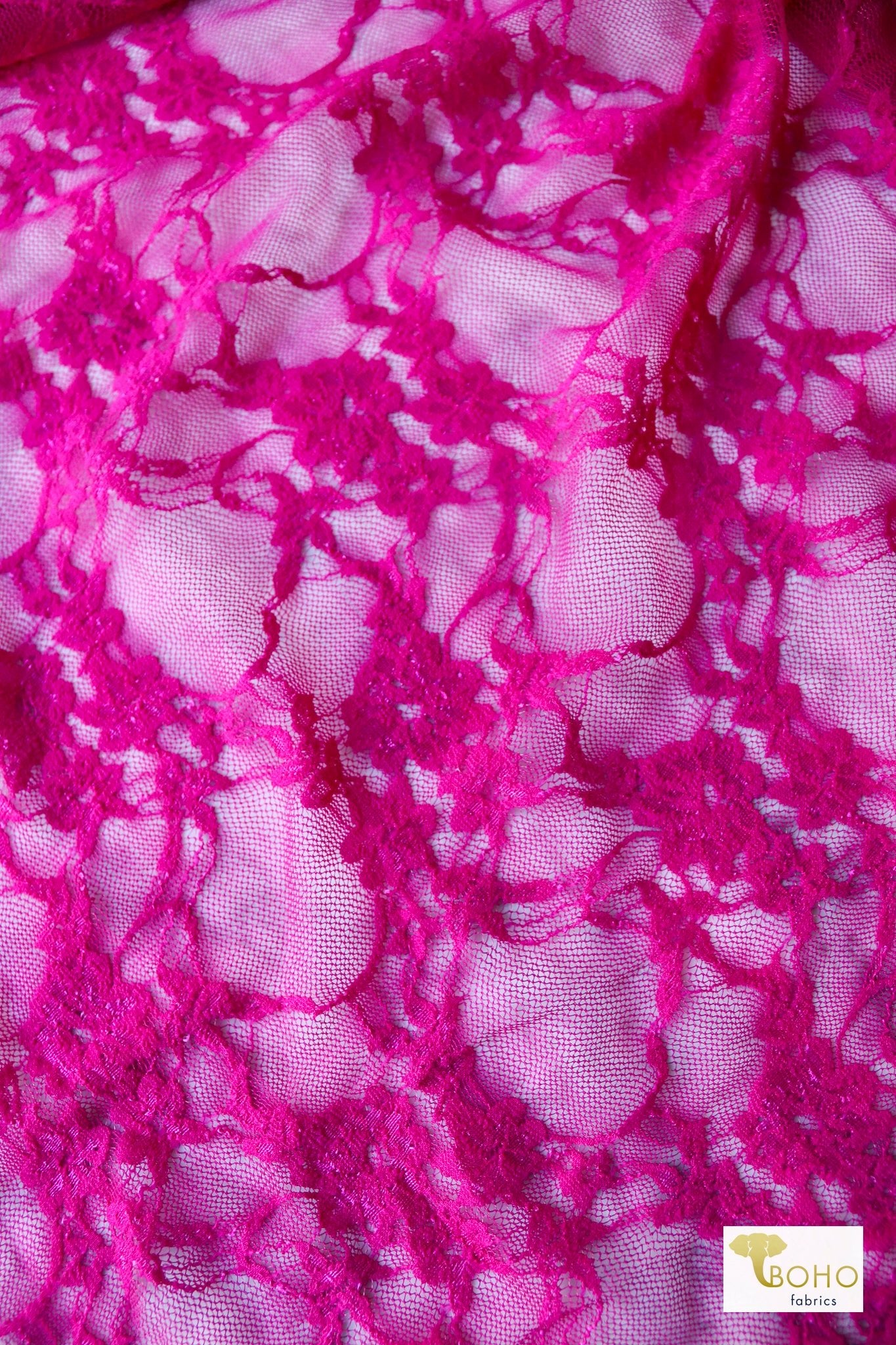 "Diamond Flowers" in Bright Fuchsia Stretch Lace. SL - 110 - PNK - Boho Fabrics - Stretch Lace Fabric