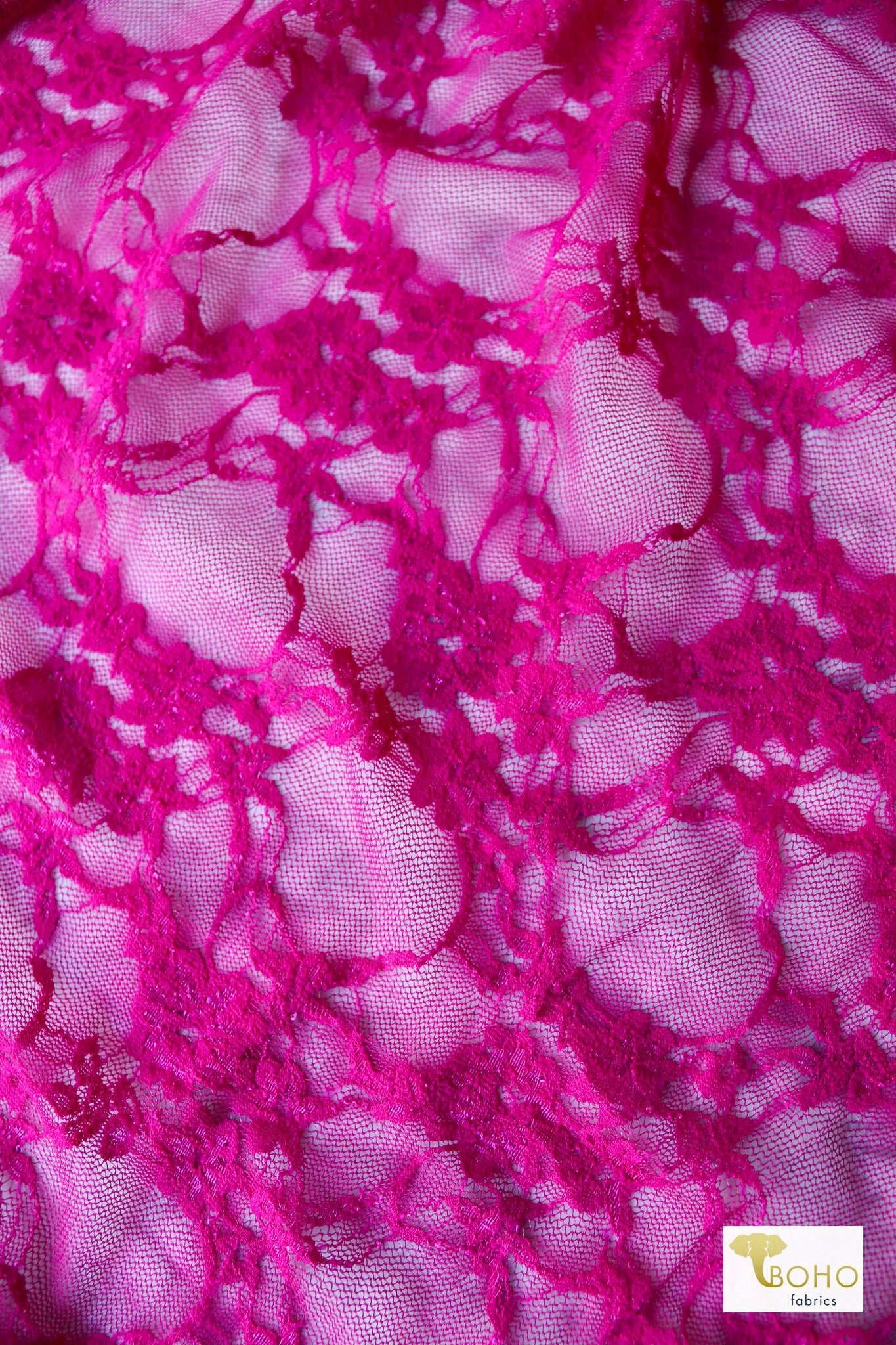 "Diamond Flowers" in Bright Fuchsia Stretch Lace. SL - 110 - PNK - Boho Fabrics - Stretch Lace Fabric