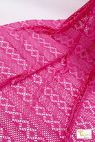 Dynamic Diamonds in Hot Pink. Stretch Lace Fabric - Boho Fabrics - Stretch Lace Fabric