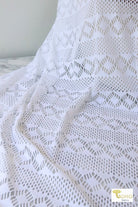 Dynamic Diamonds in White. Stretch Lace Fabric - Boho Fabrics - Stretch Lace Fabric