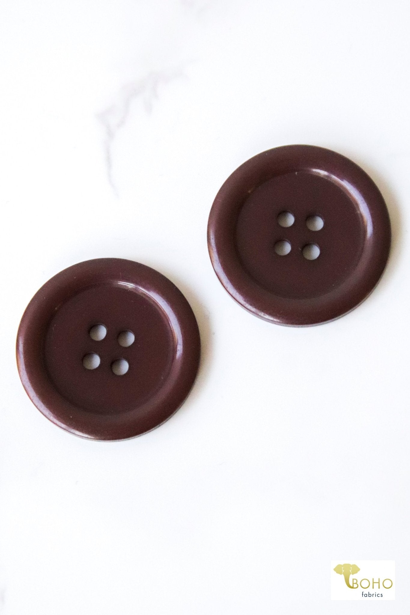 Early Black Friday Special! Mocha Brown Bevel, 4 Hole Buttons. 40L (25.5mm/ 1") Sold per Package of 25. - Boho Fabrics - Buttons & Snaps