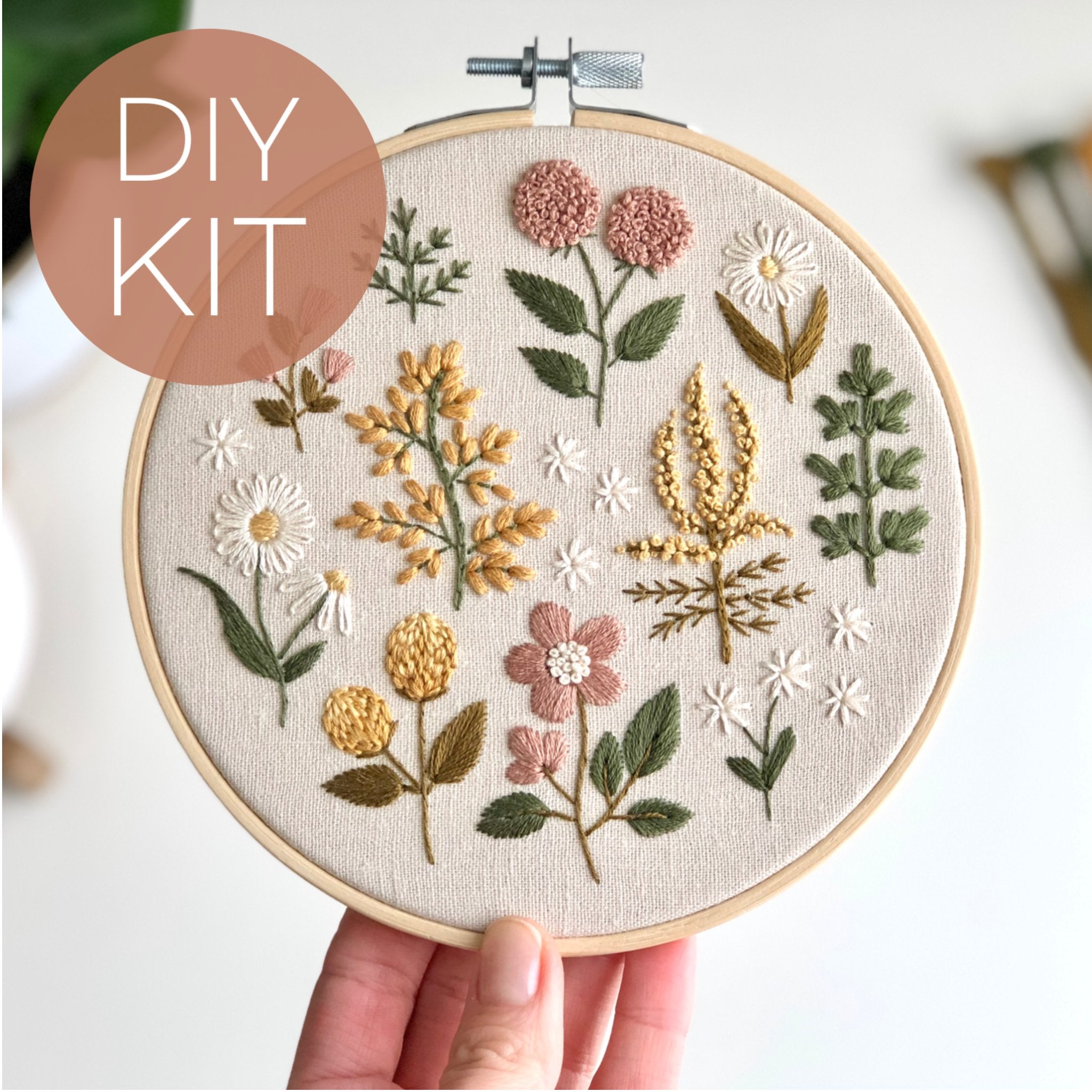 Floral Embroidery DIY Kit, modern embroidery craft kit - Boho Fabrics - 