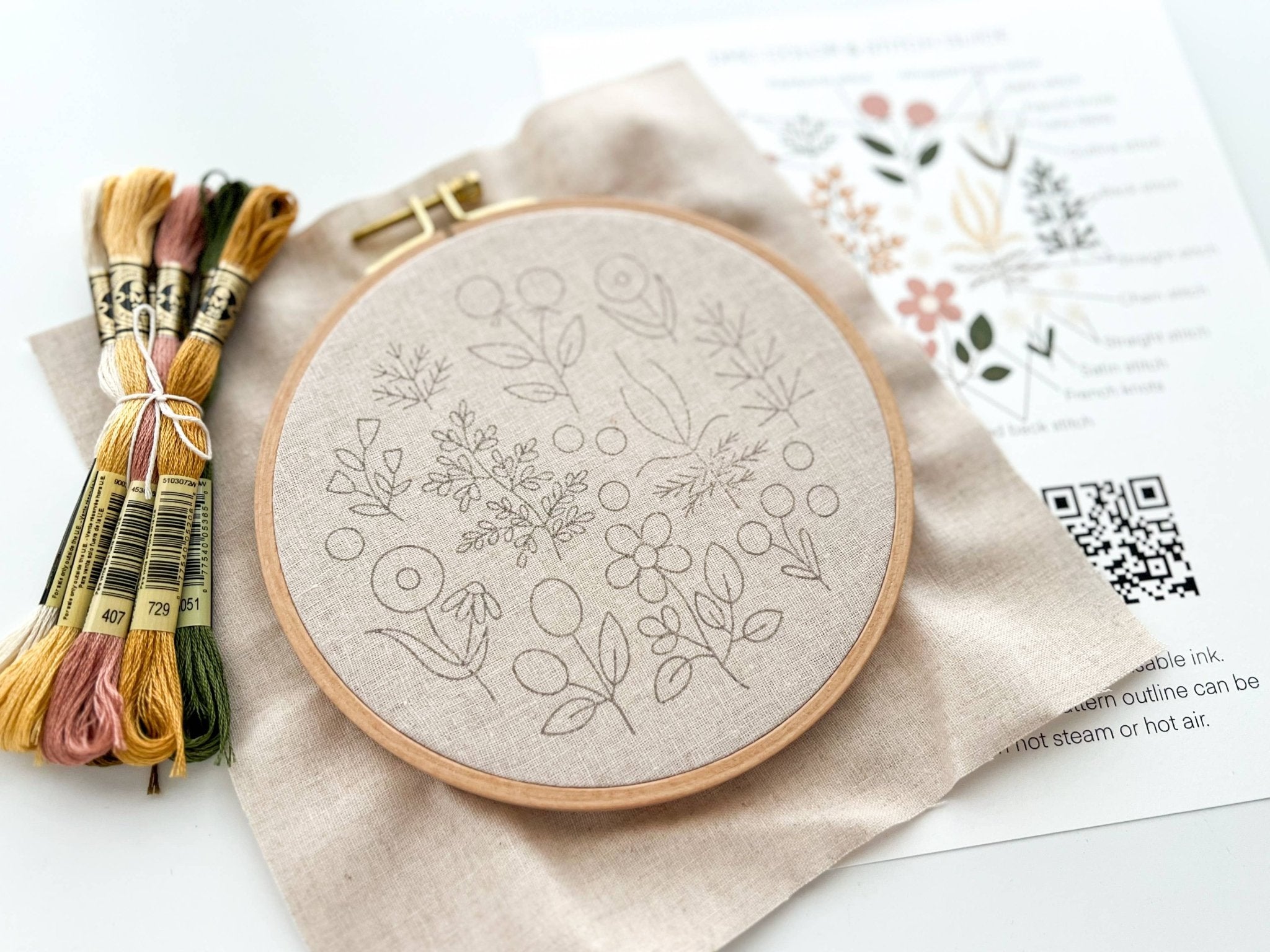 Floral Embroidery DIY Kit, Modern Embroidery Craft Kit (PRE - ORDER) - Boho Fabrics - 