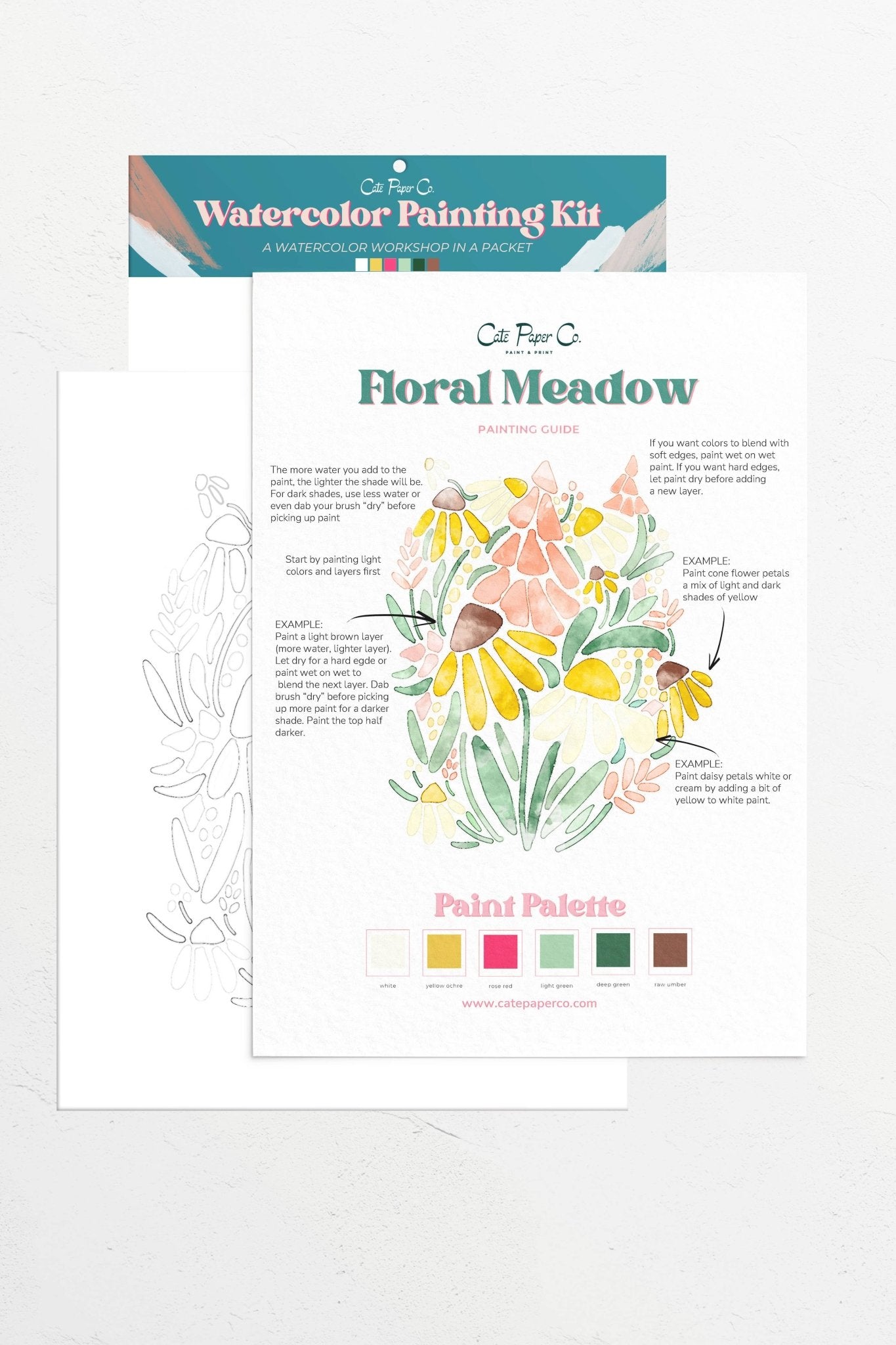 Floral Meadows watercolor painting kit - Boho Fabrics - 