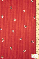 Flowers on Red, Rib Knit Fabric - Boho Fabrics - Rib Print, Knit Fabric