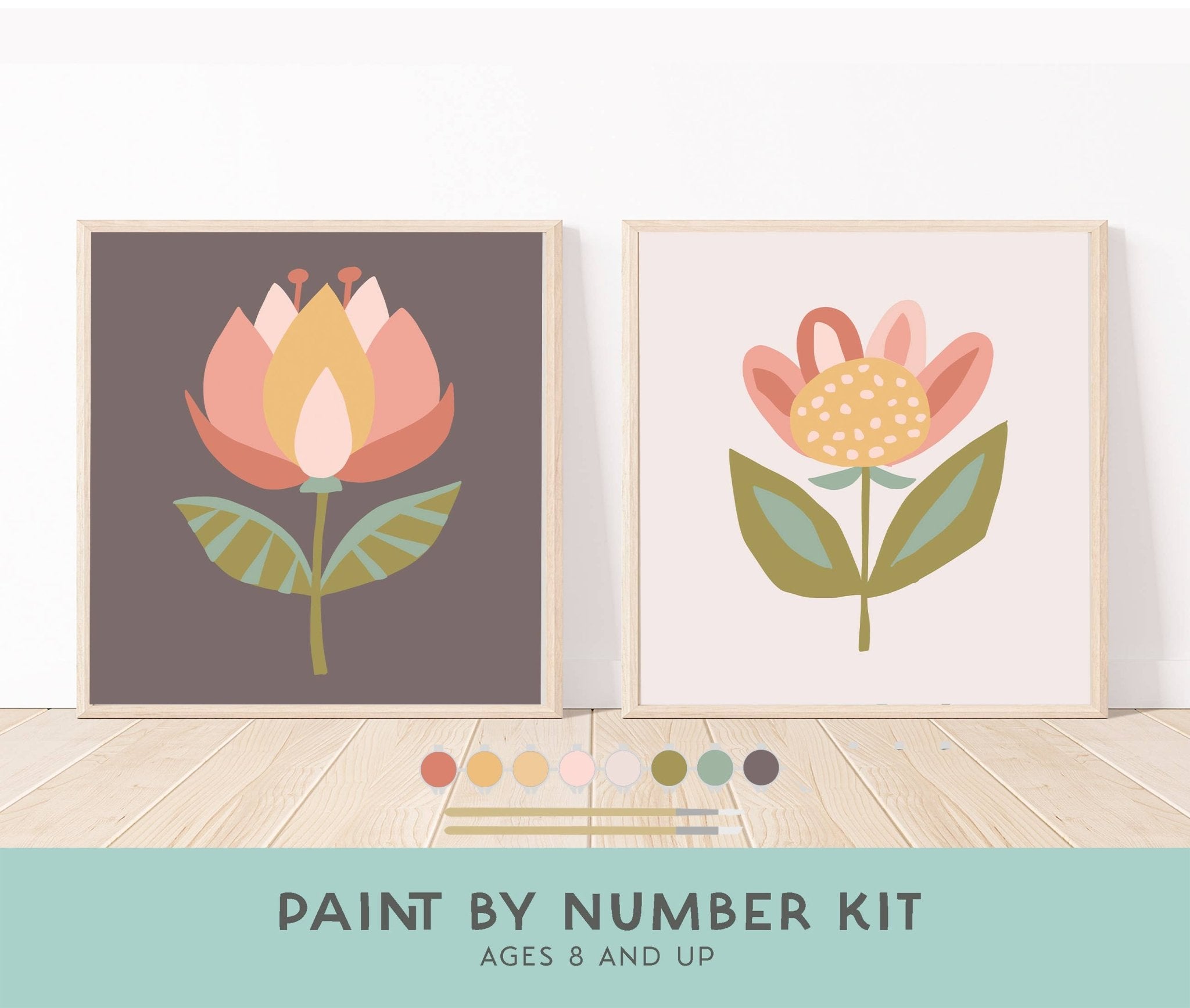 Flowers Paint by Number Kit + Easel for Kids - Boho Fabrics - 