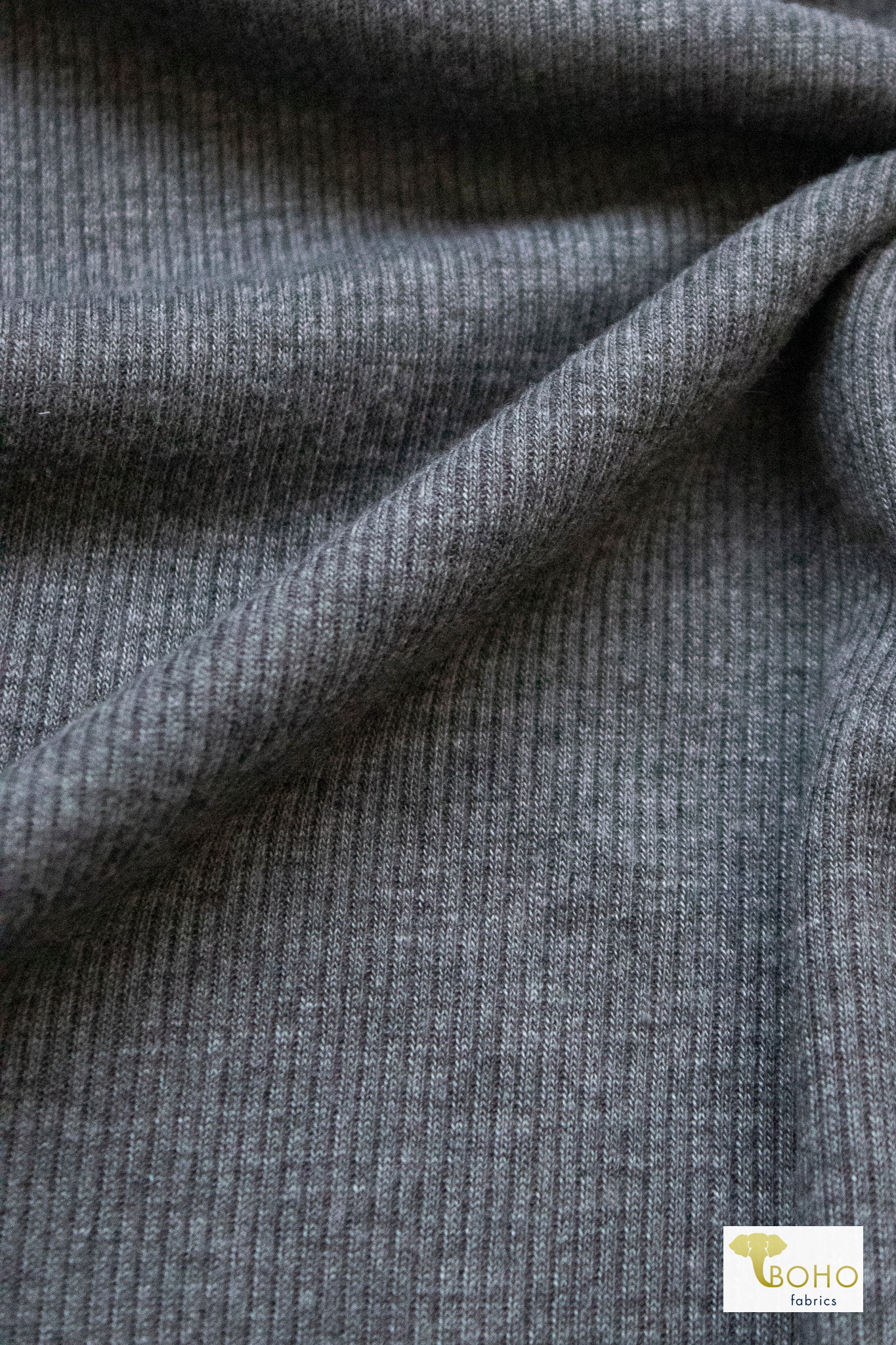 Gray, Rib Knit Fabric - Boho Fabrics - Rib Solid, Knit Fabric