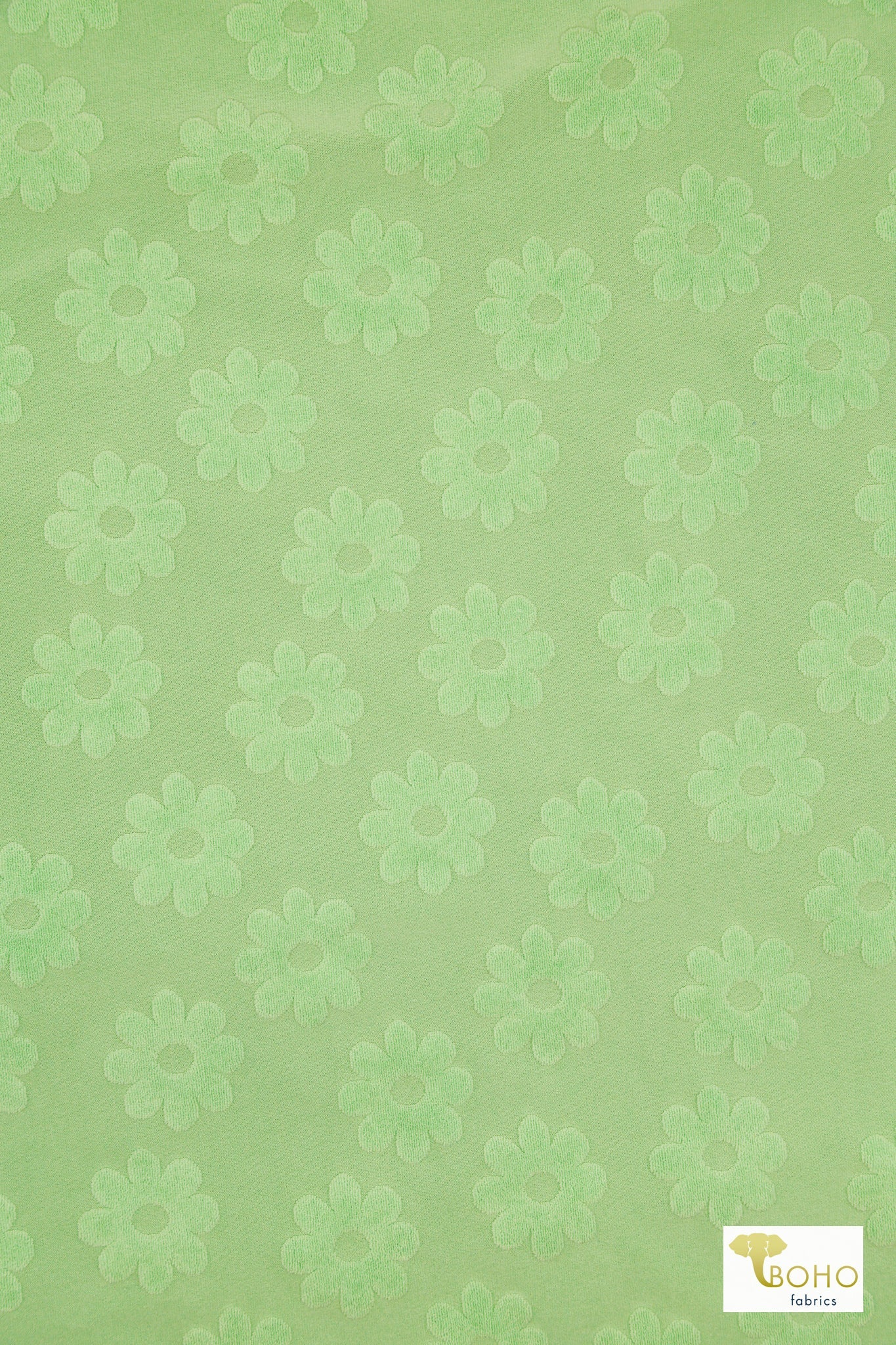 Green Daisy Floral, Jacquard Terry Knit Fabric - Boho Fabrics - Jacquard Knit Fabric