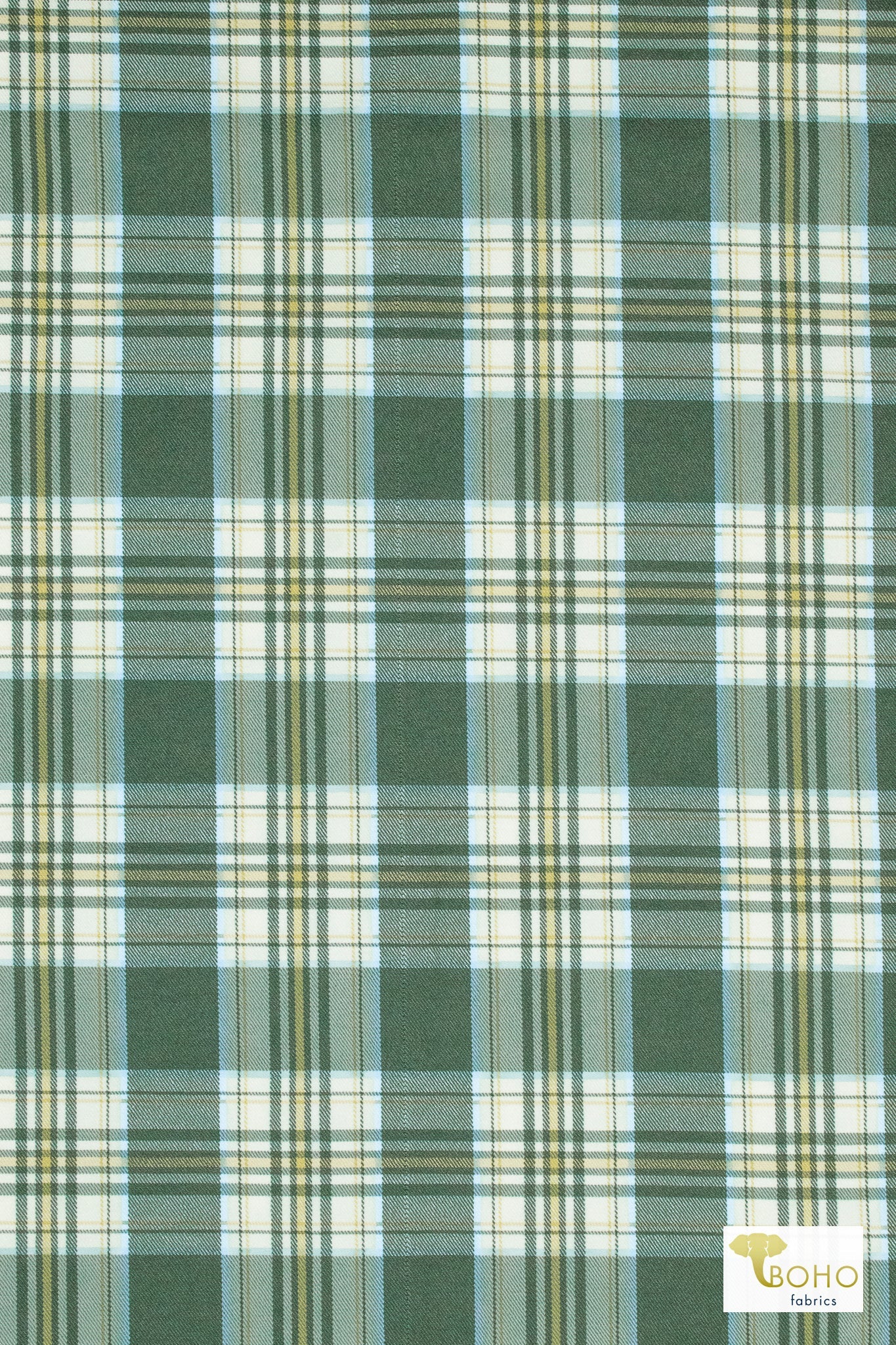 Green Plaid, Stretch Woven Fabric - Boho Fabrics - Stretch Woven