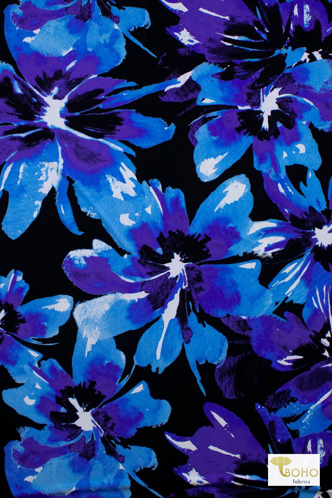 Indigo Blossom, Large Scale Florals, DTY Knit - Boho Fabrics - ITY/DTY Knits