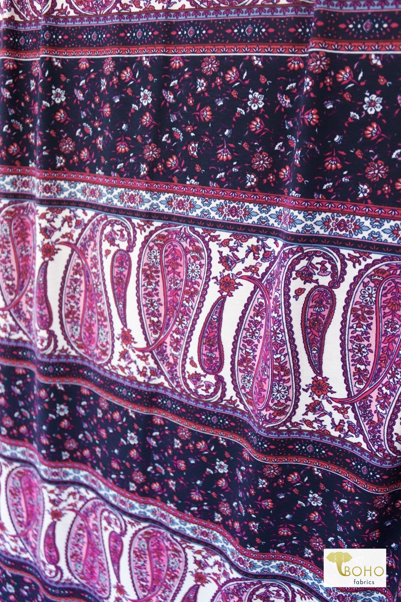 Last Cuts! Lilac Paisley, Jersey Knit Fabric. - Boho Fabrics - Jersey Knit Printed Fabric