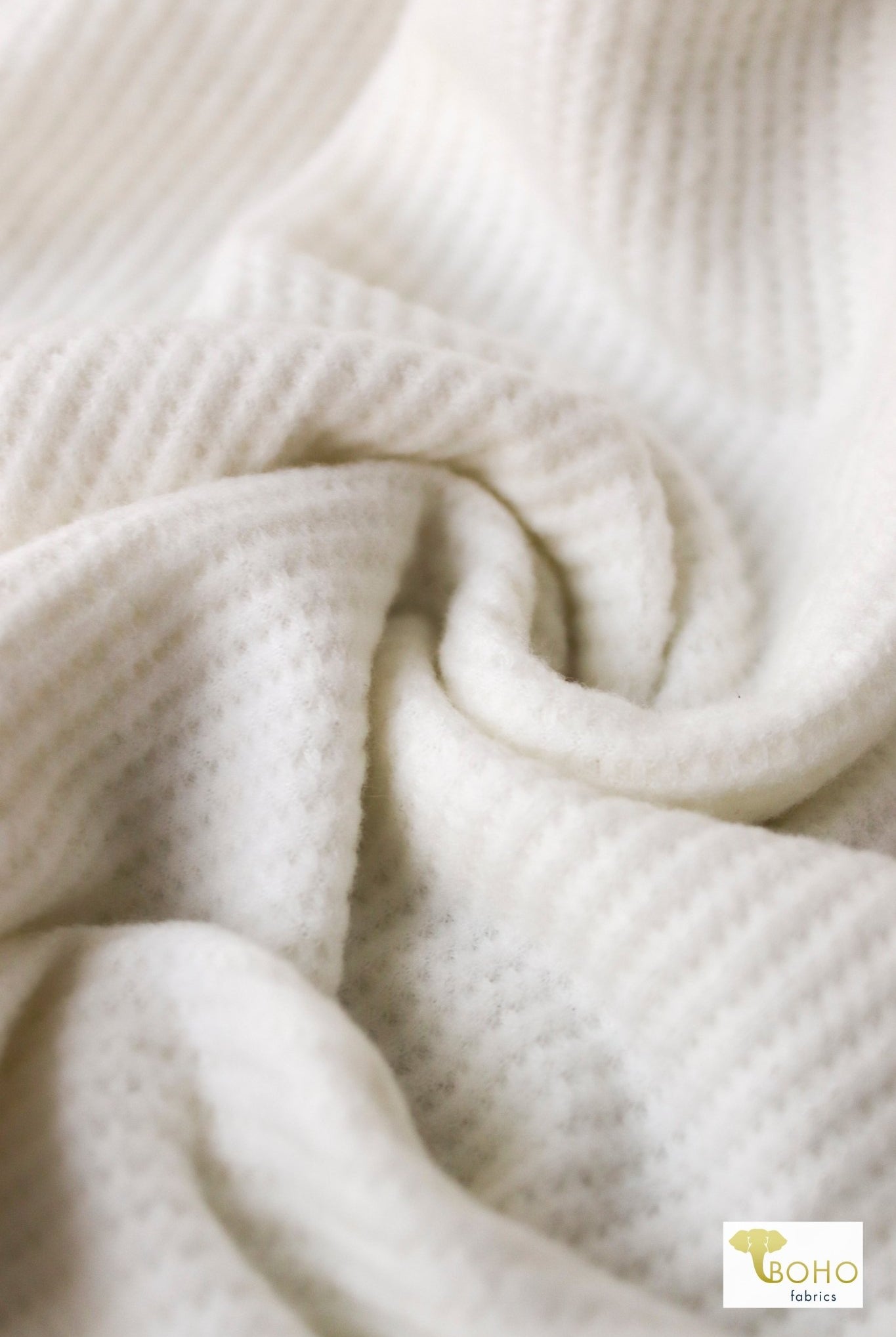 LAST CUTS! Snow Fluff, Brushed Thermal Knit - Boho Fabrics - Waffle Knits