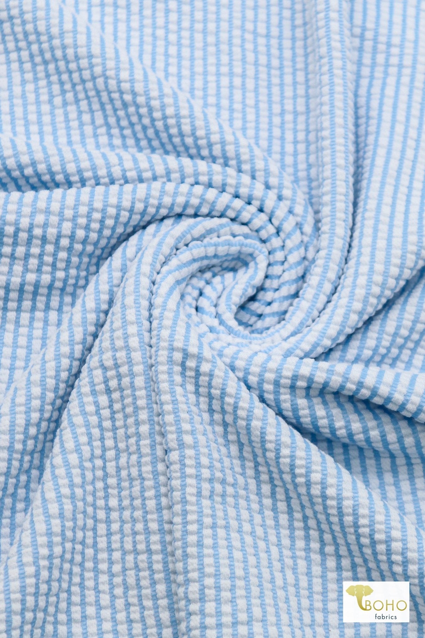 Light Blue Seersucker, Knit Fabric - Boho Fabrics - Novelty Knit