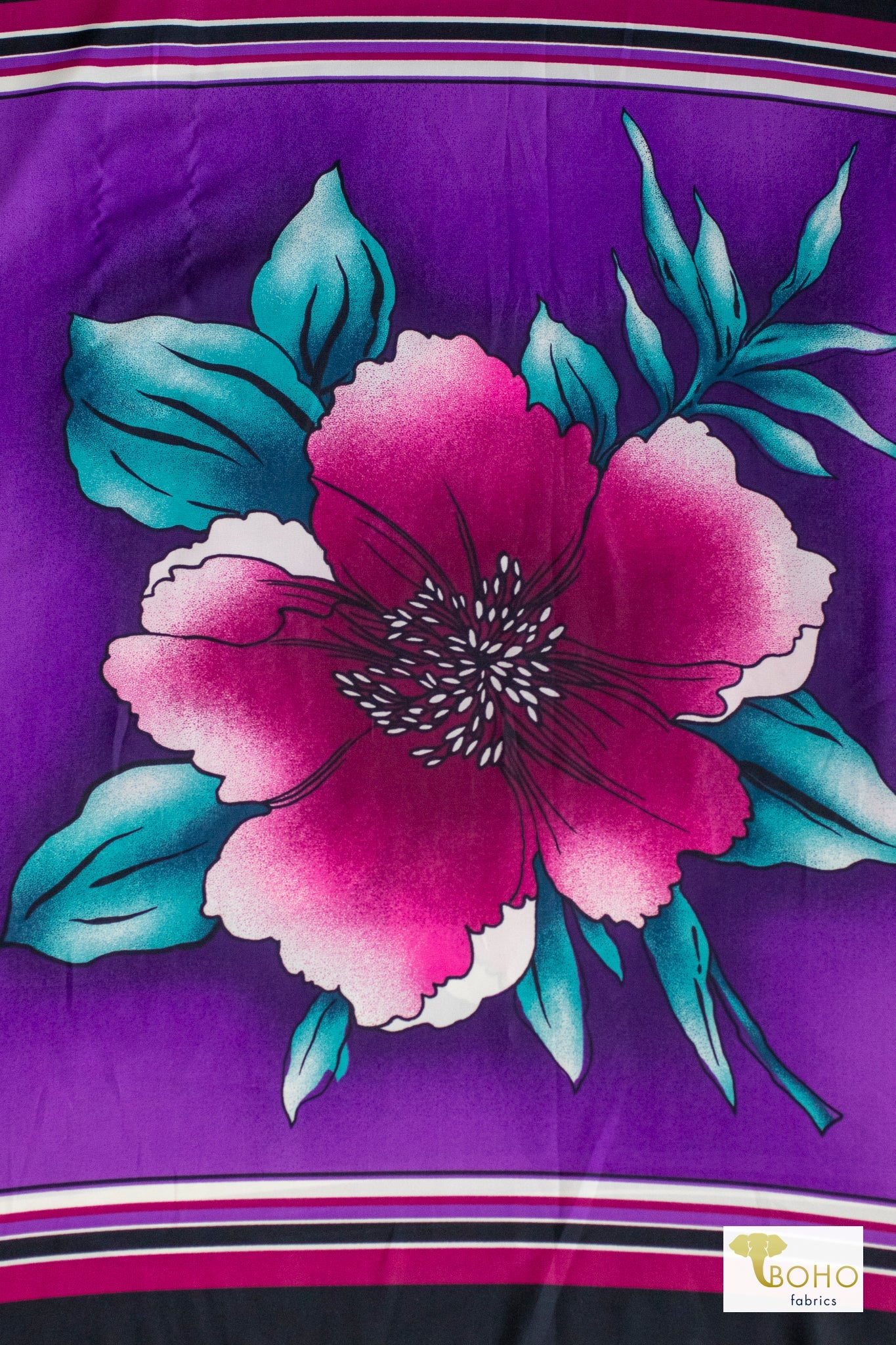 Magenta Hibiscus, Charmeuse Woven Fabric - Boho Fabrics - Woven Fabric