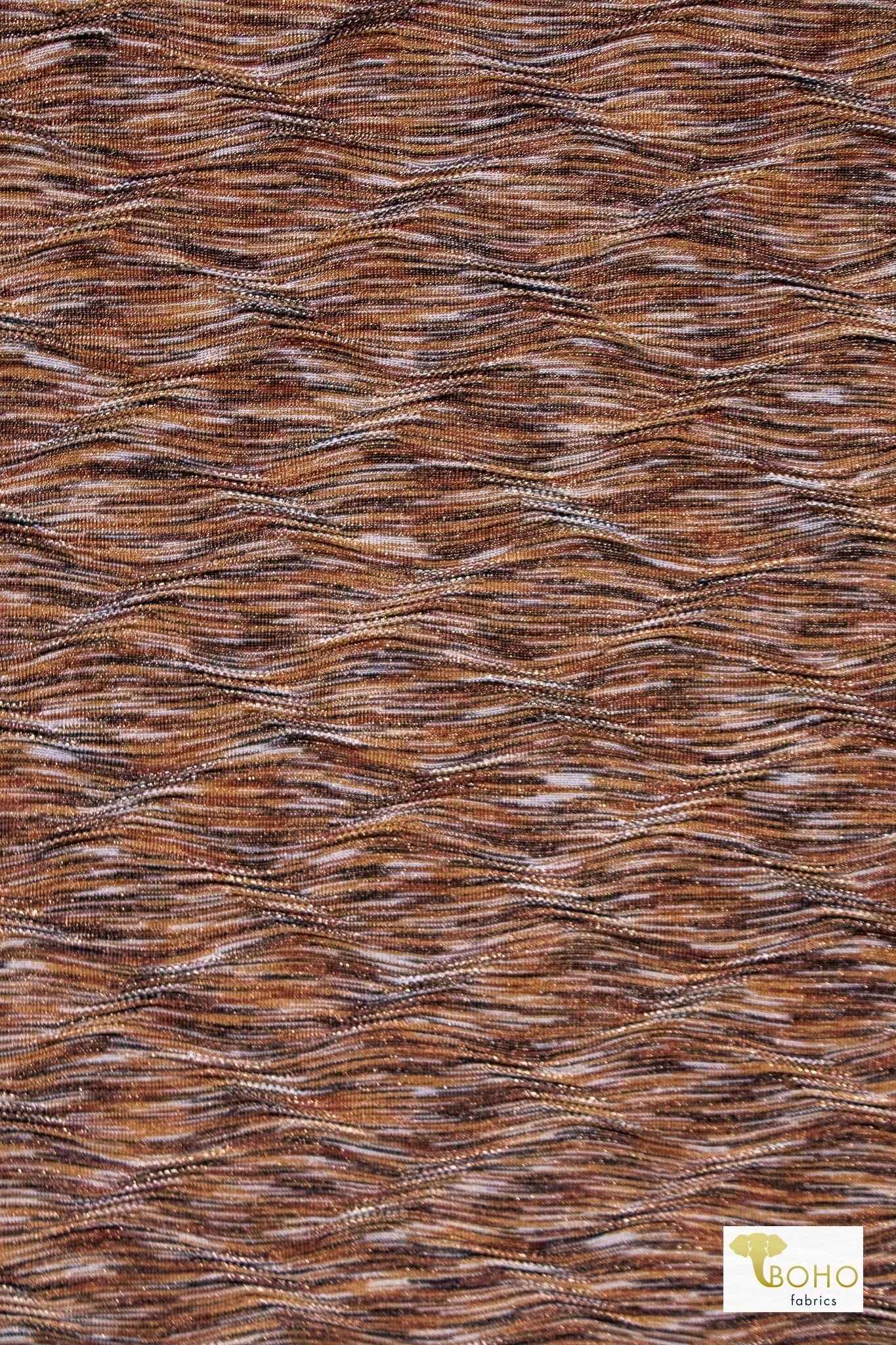 Metallic Brown Waves, Athletic Jacquard Knit Fabric - Boho Fabrics - Athletic Knit Fabric