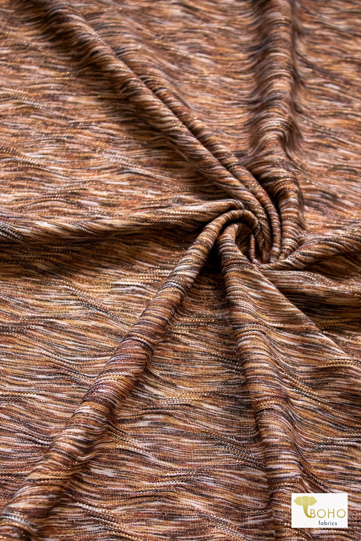 Metallic Brown Waves, Athletic Jacquard Knit Fabric - Boho Fabrics - Athletic Knit Fabric