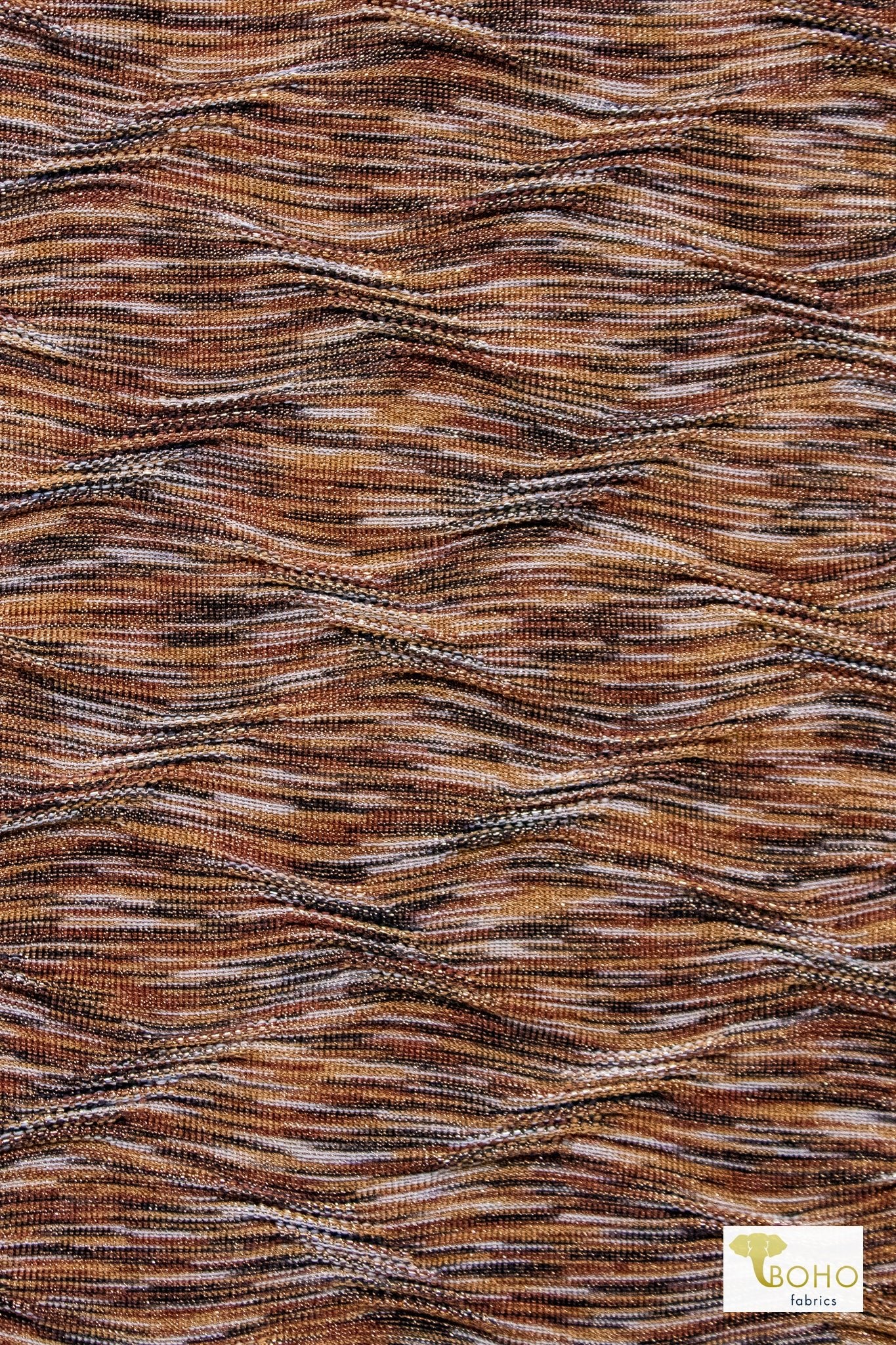 Metallic Brown Waves, Athletic Jacquard Knit Fabric - Boho Fabrics - Athletic Knit Fabric