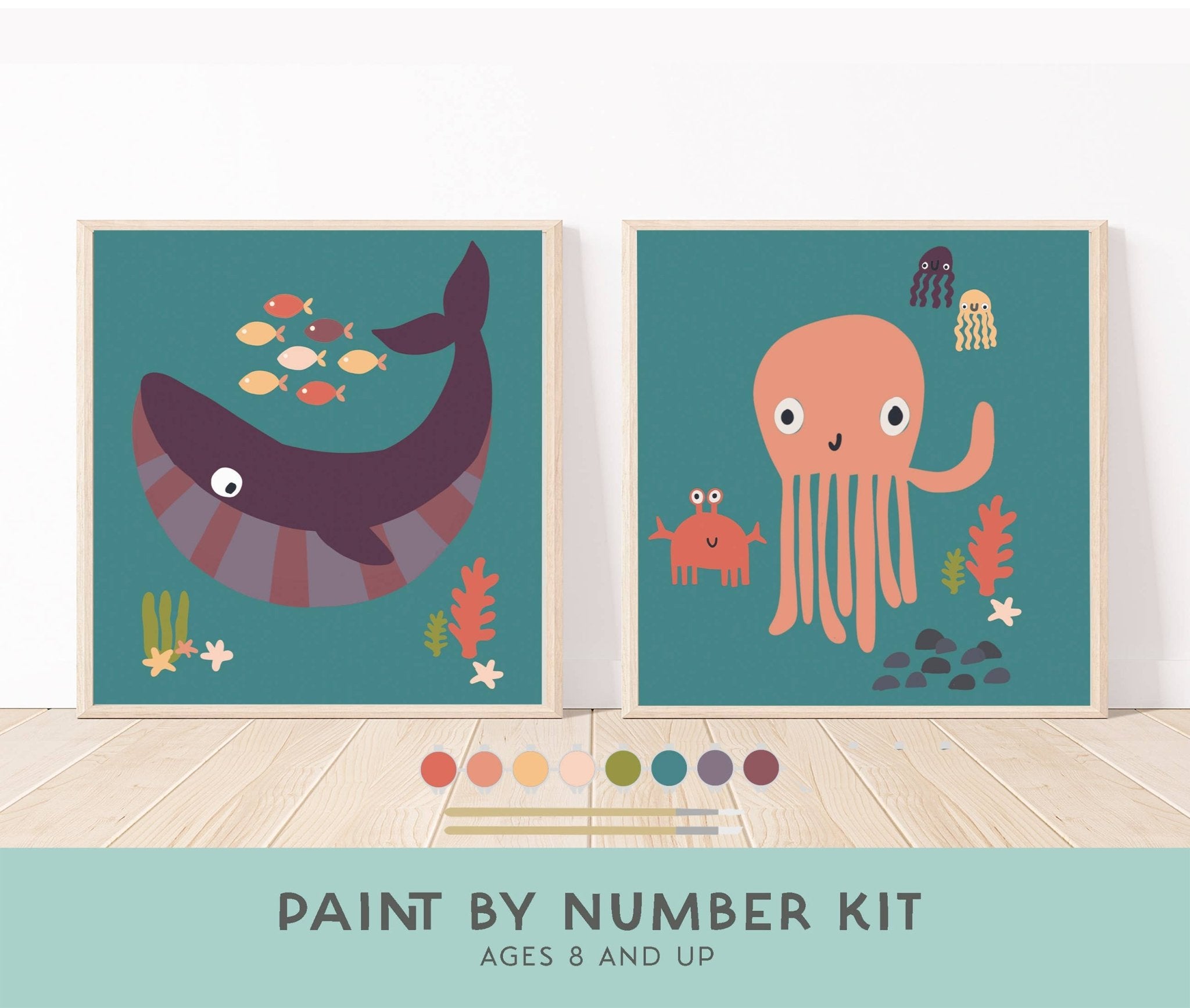 Ocean Animals Paint by Number Kit for Kids - Boho Fabrics - 