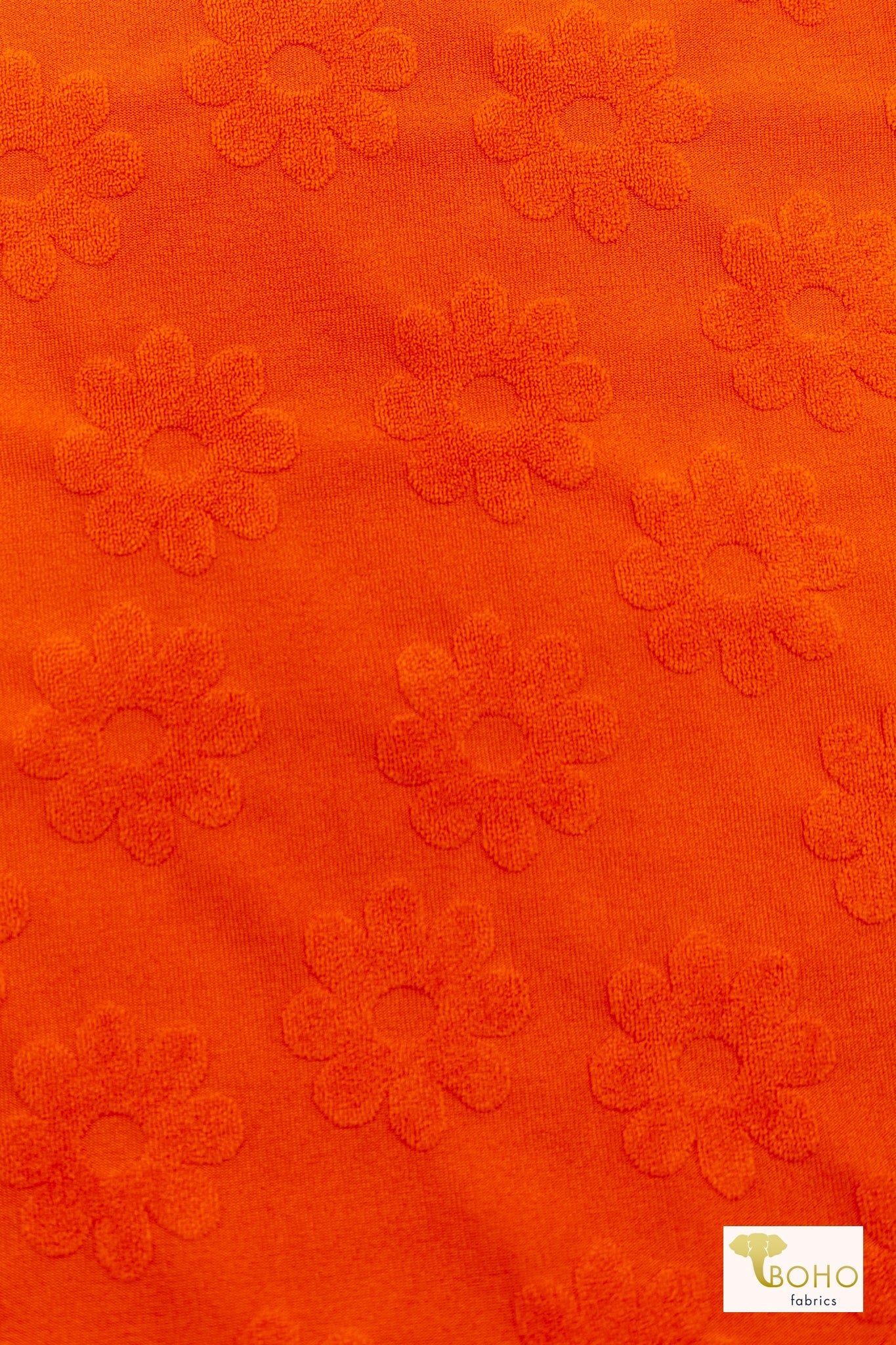 Orange Daisy Jacquard Terry Knit Fabric - Boho Fabrics - Jacquard Knit Fabric