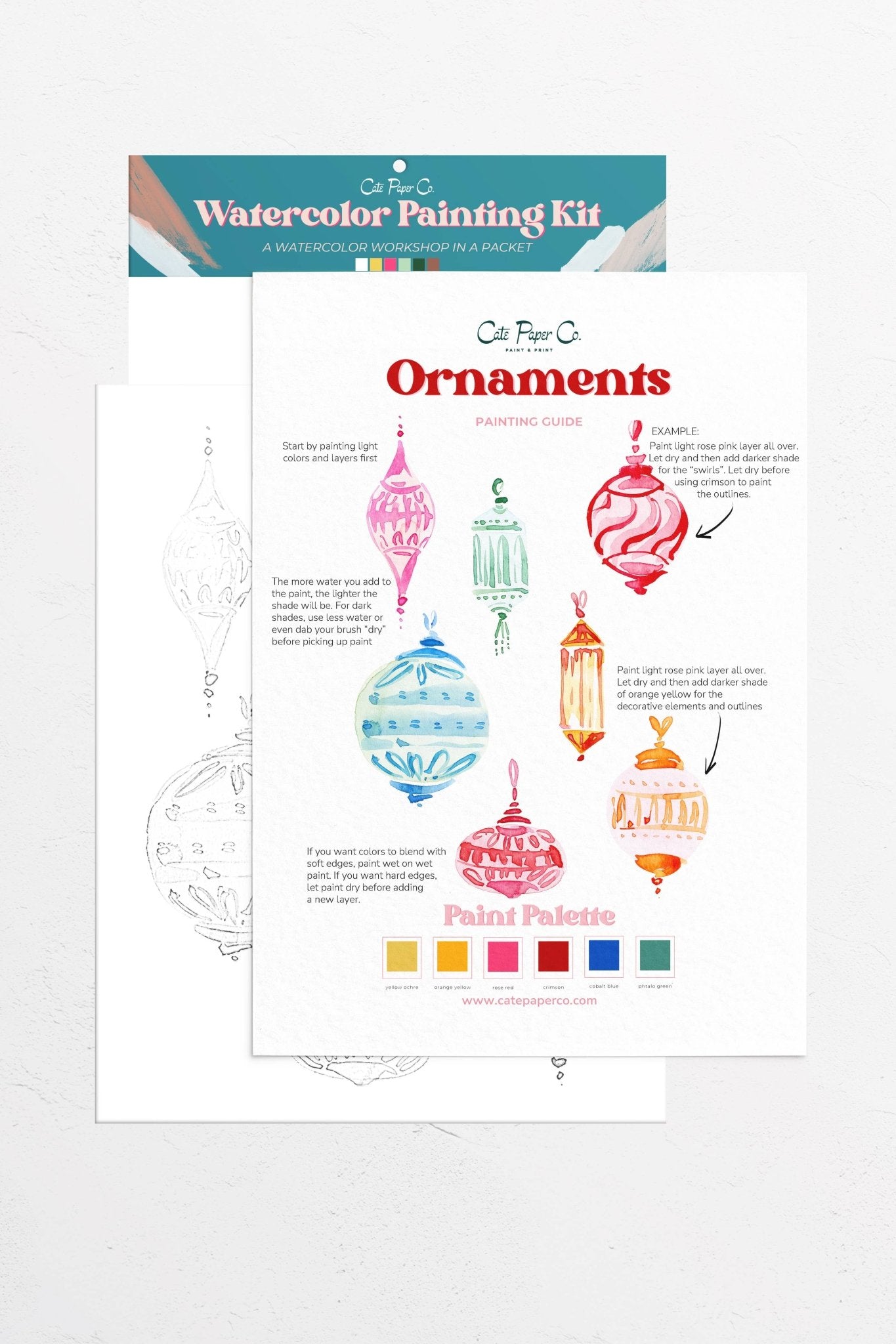 Ornaments watercolor painting kit - Boho Fabrics - 