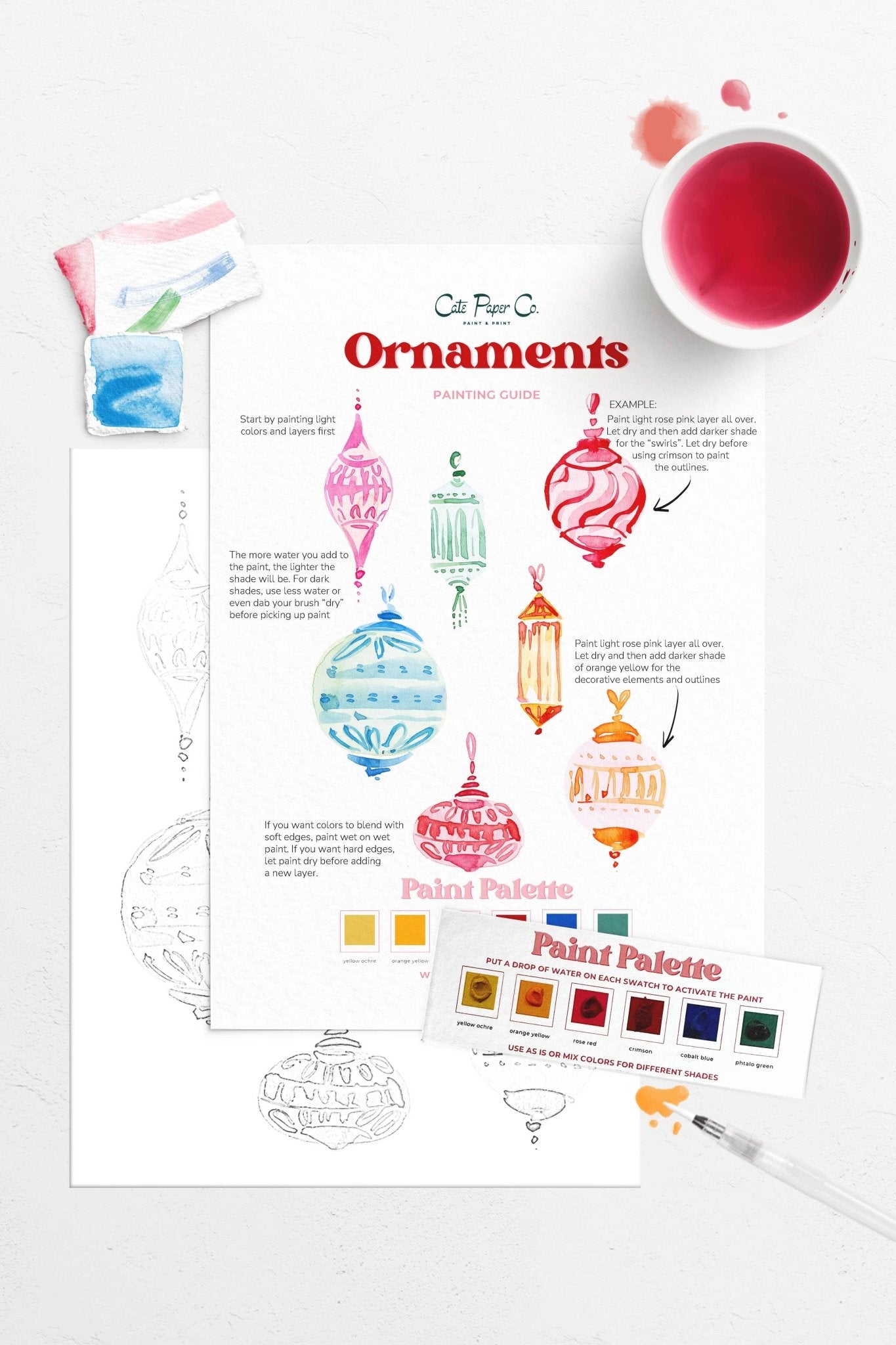 Ornaments watercolor painting kit - Boho Fabrics - 