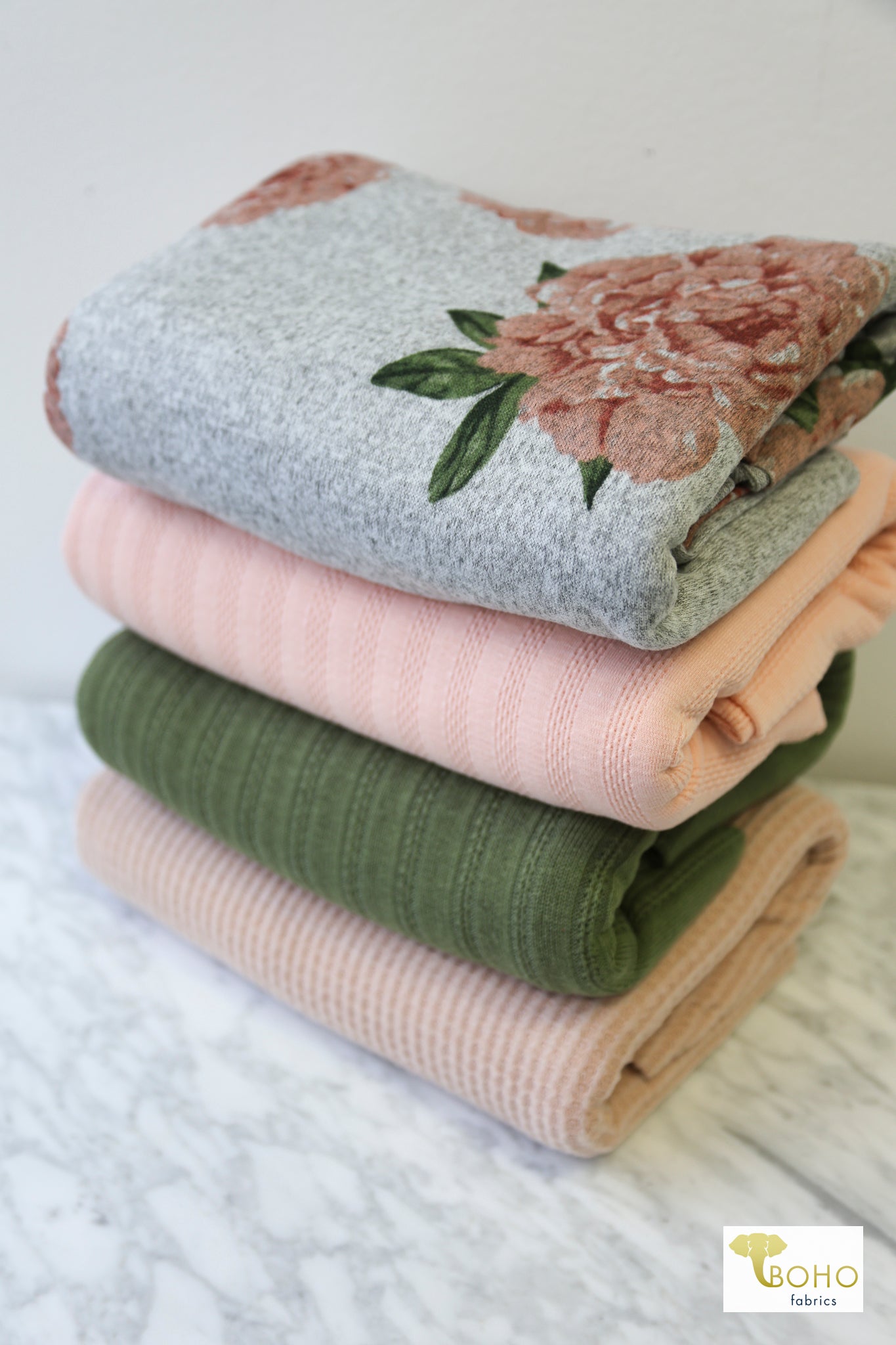 Peach Florals, Sweater Knit Bundle - CM - SWTR - 03 - Boho Fabrics - Fabric Bundles