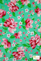 Peony Paradise in Mint, Knit Fabric - Boho Fabrics - Novelty Knit