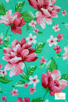 Peony Paradise in Mint, Knit Fabric - Boho Fabrics - Novelty Knit