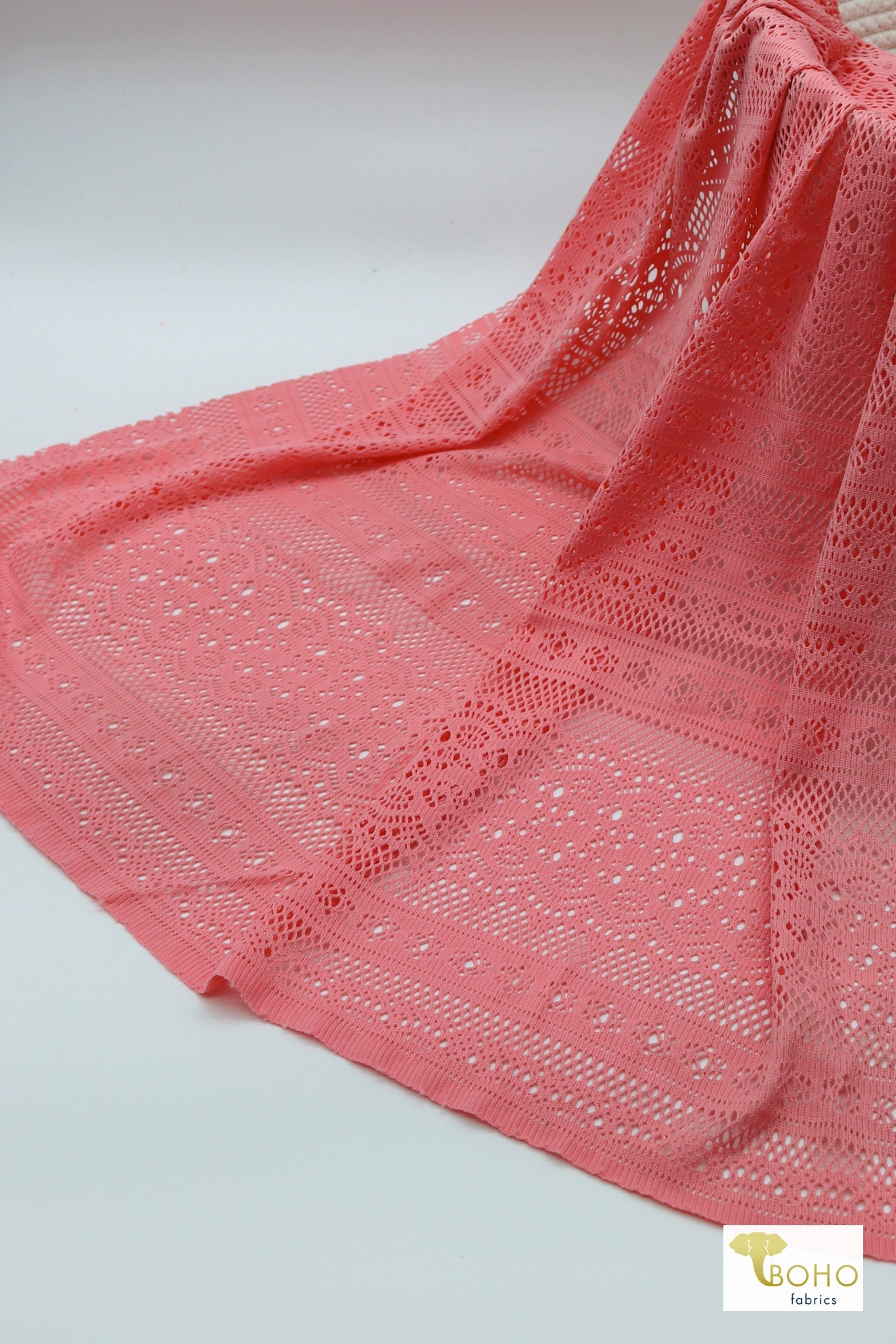 Pink Chantilly, Stretch Lace Fabric - Boho Fabrics - Stretch Lace Fabric